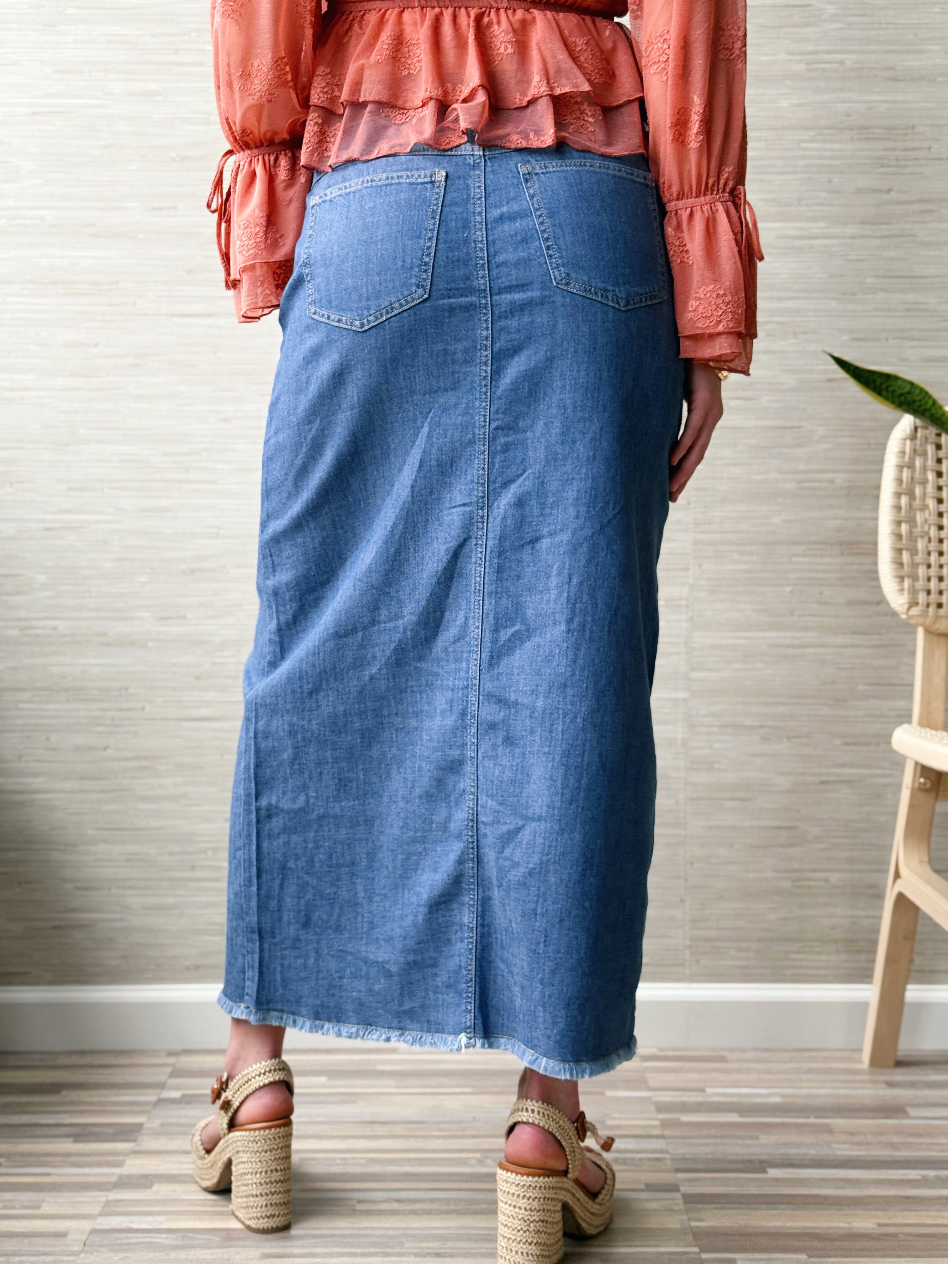 [TRIBAL] Denim Maxi Skirt - FJORDBLUE - willows clothing long skirt
