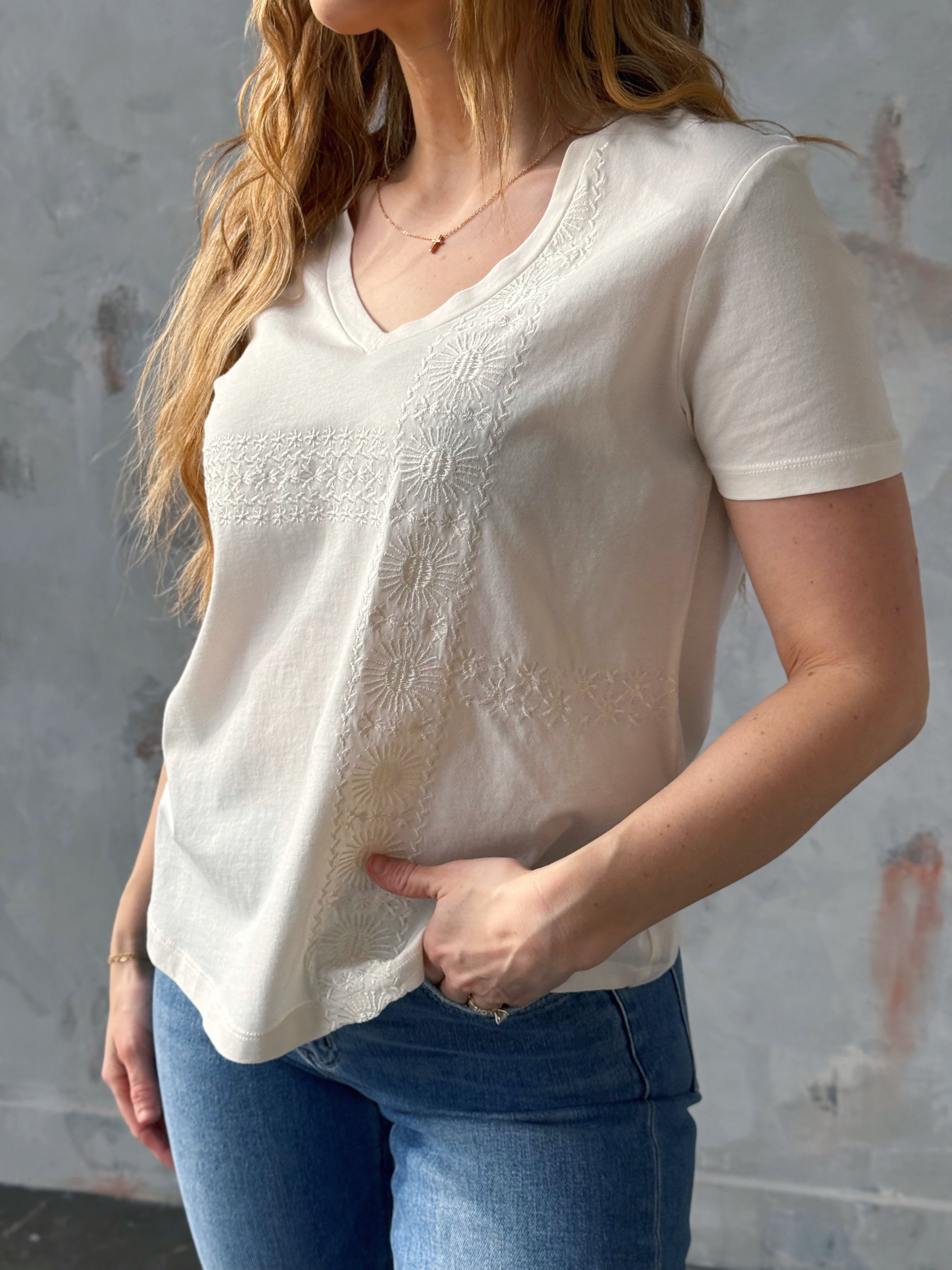 [TRIBAL] Flora Embroidered Tee - EGGSHELL - willows clothing S/S SHIRT