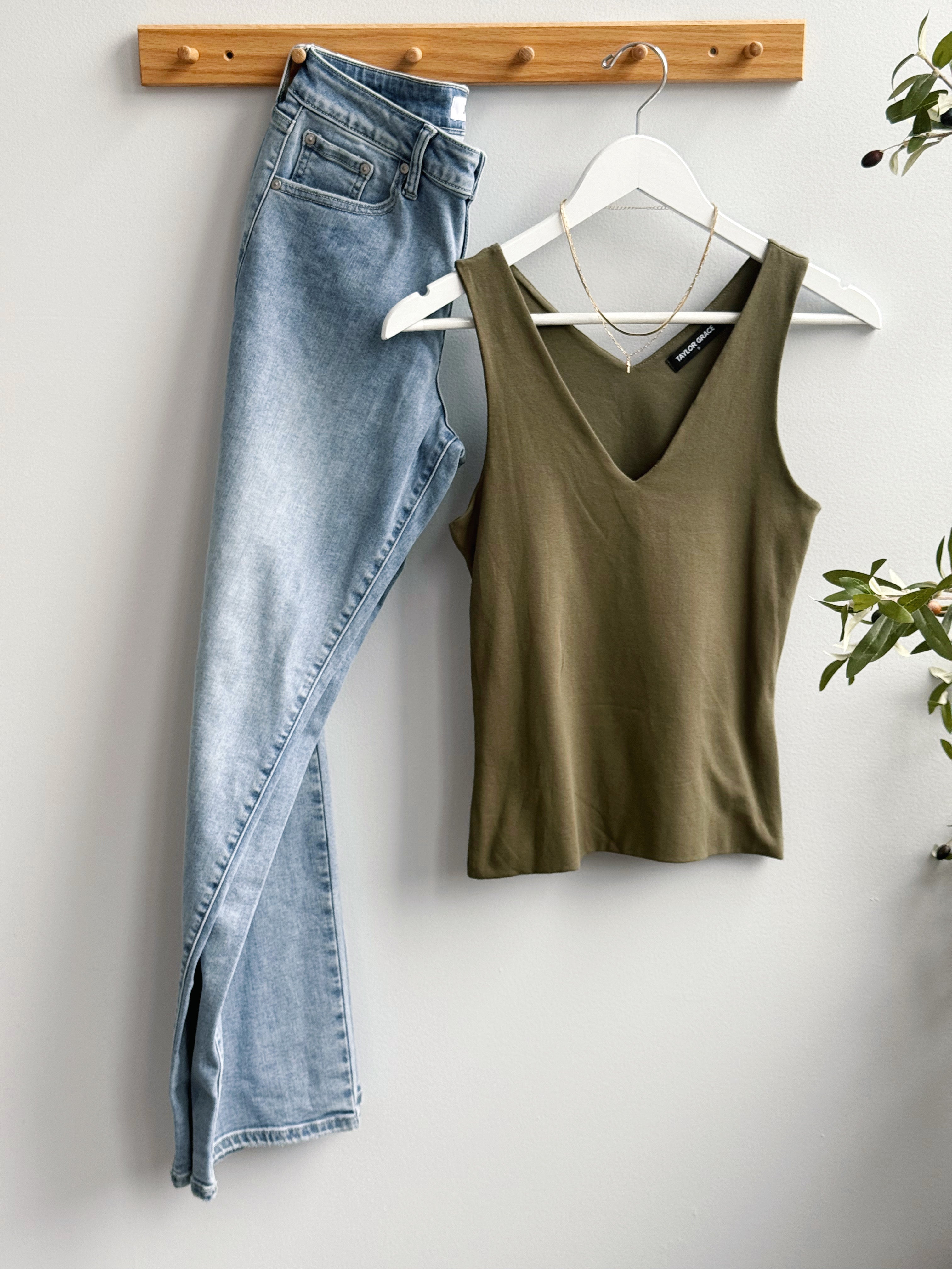 V - Neck Tank - NEW DUSTY OLIVE - willows clothing TANK