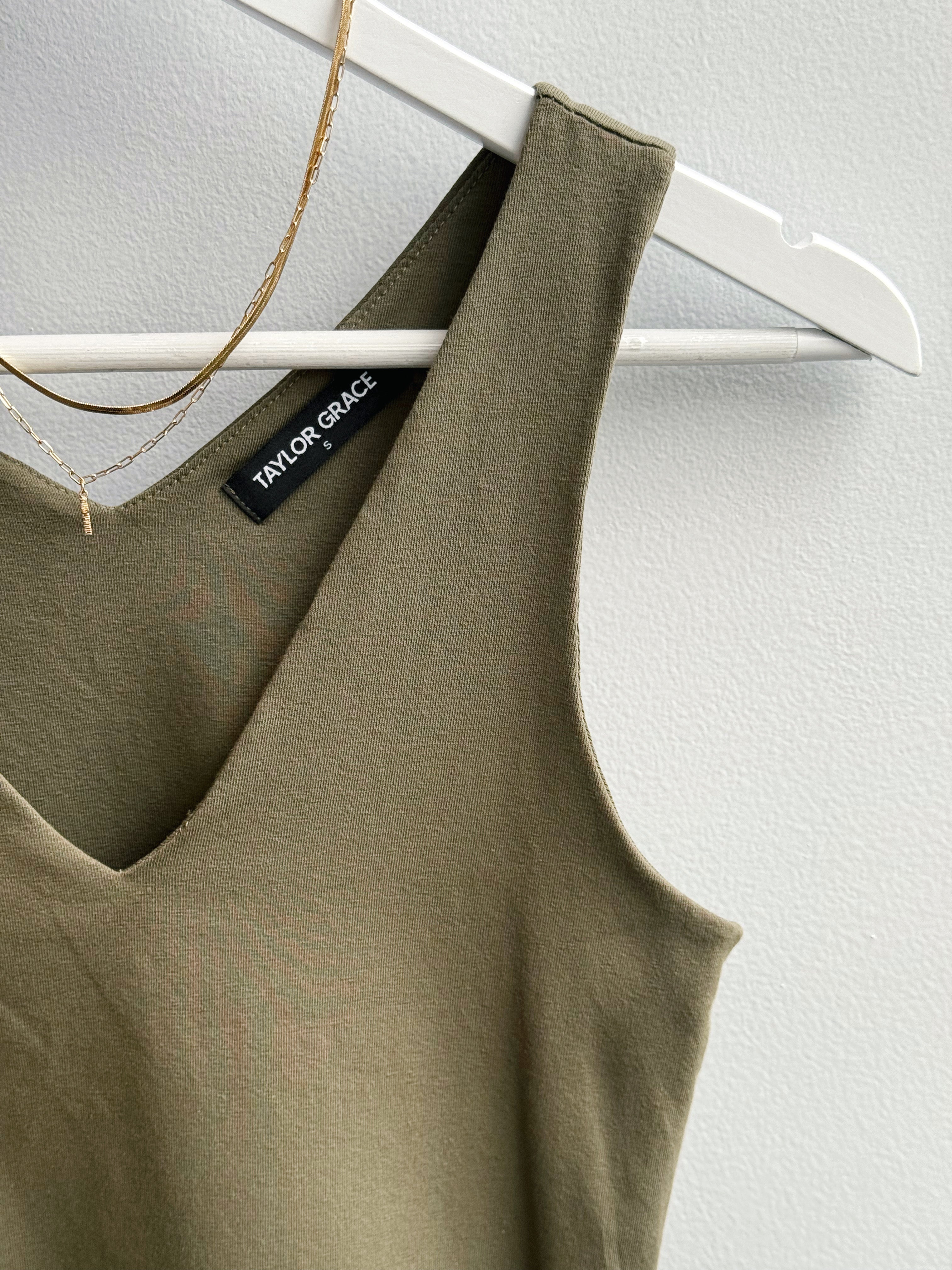 V - Neck Tank - NEW DUSTY OLIVE - willows clothing TANK
