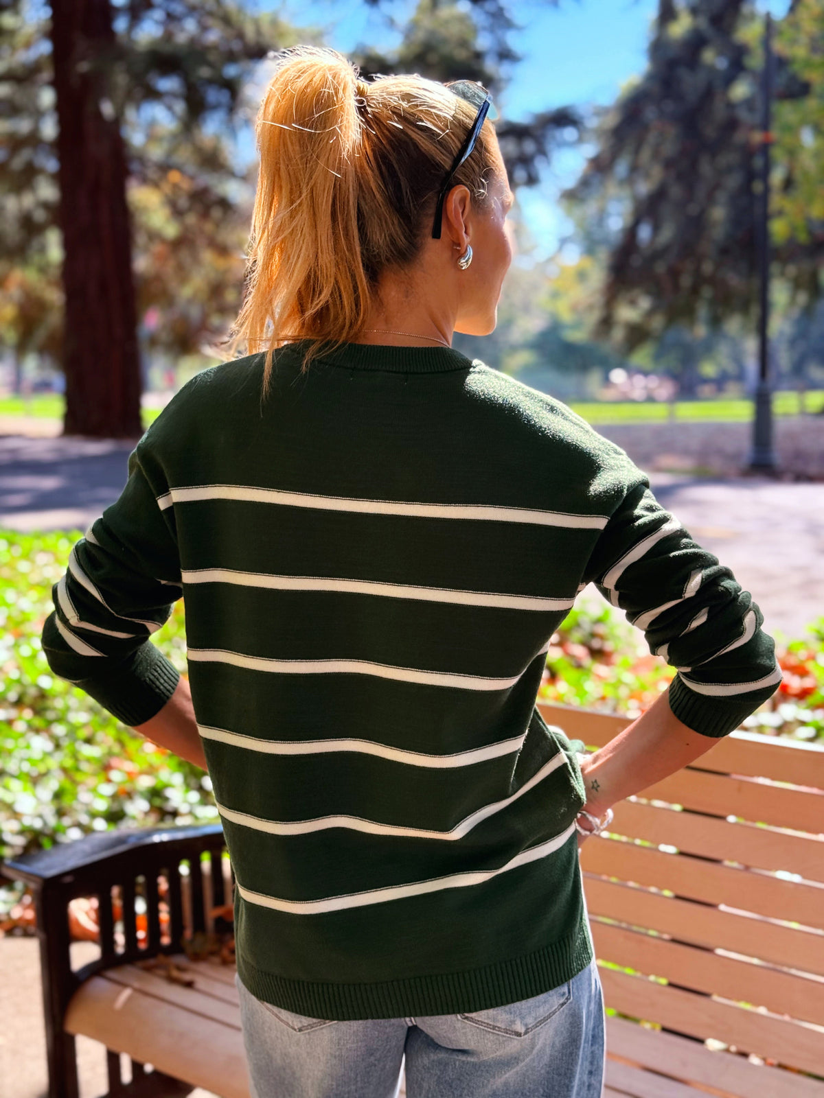 Varsity Stripe Sweater - DARK GREEN - willows clothing SWEATER