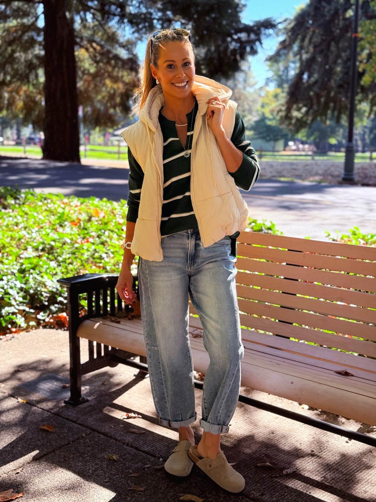 Varsity Stripe Sweater - DARK GREEN - willows clothing SWEATER