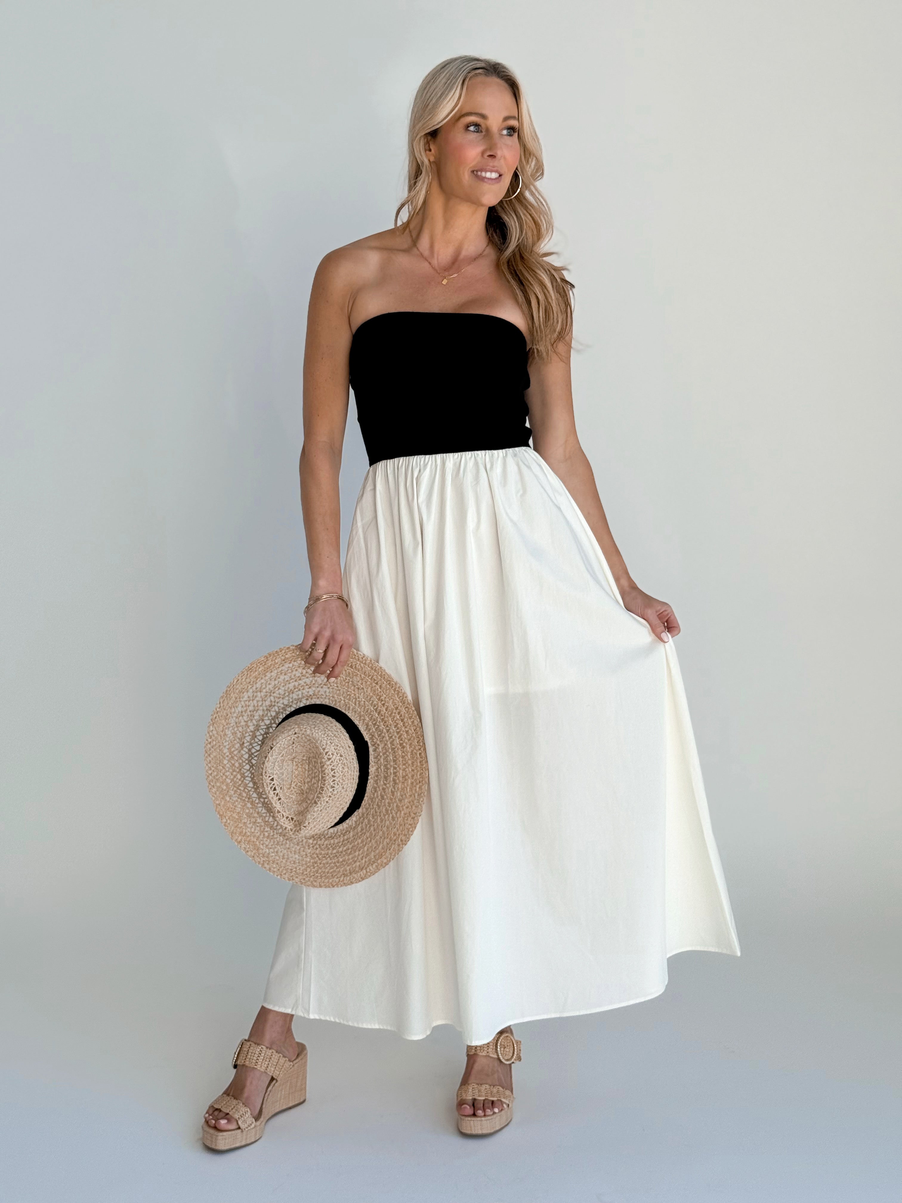 Vienna Dress - BLACK/CREAM - willows clothing Long Dress
