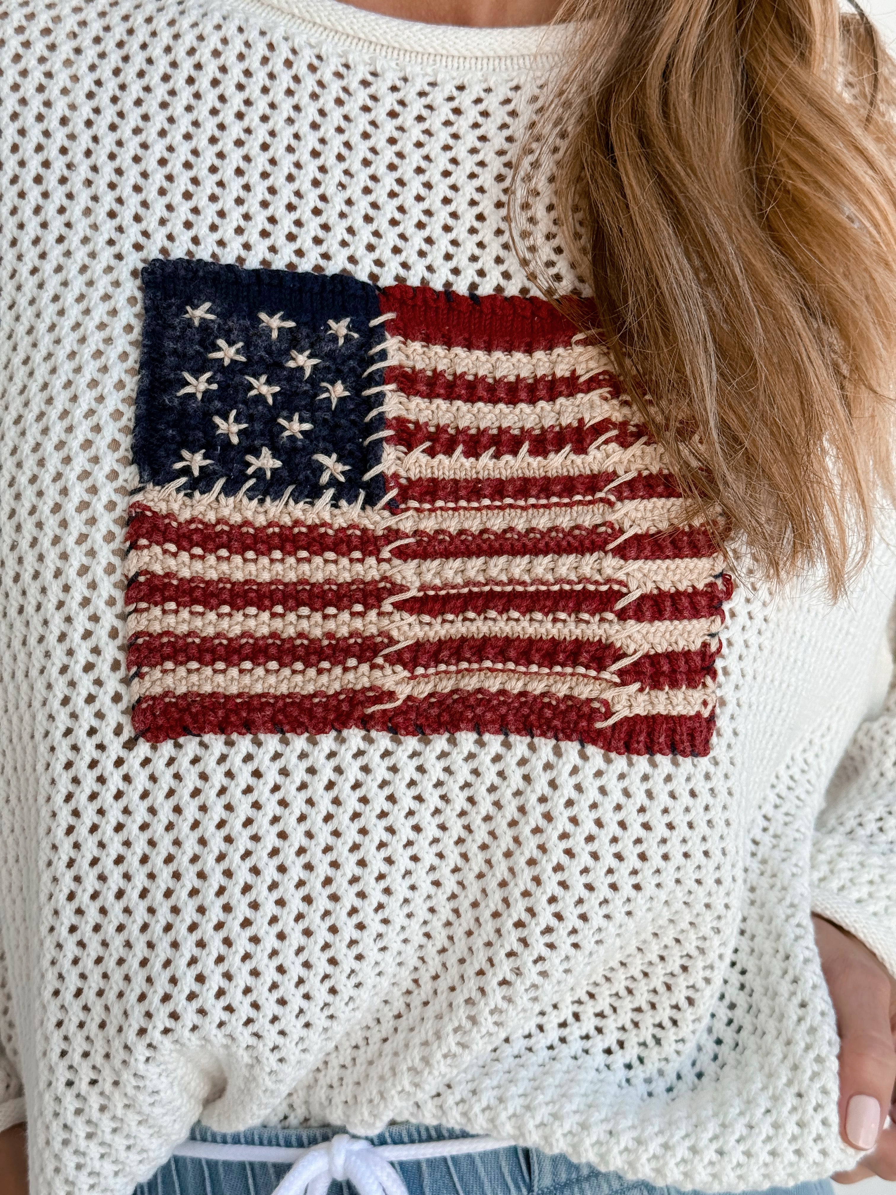 Vintage Flag Sweater - IVORY - willows clothing SWEATER