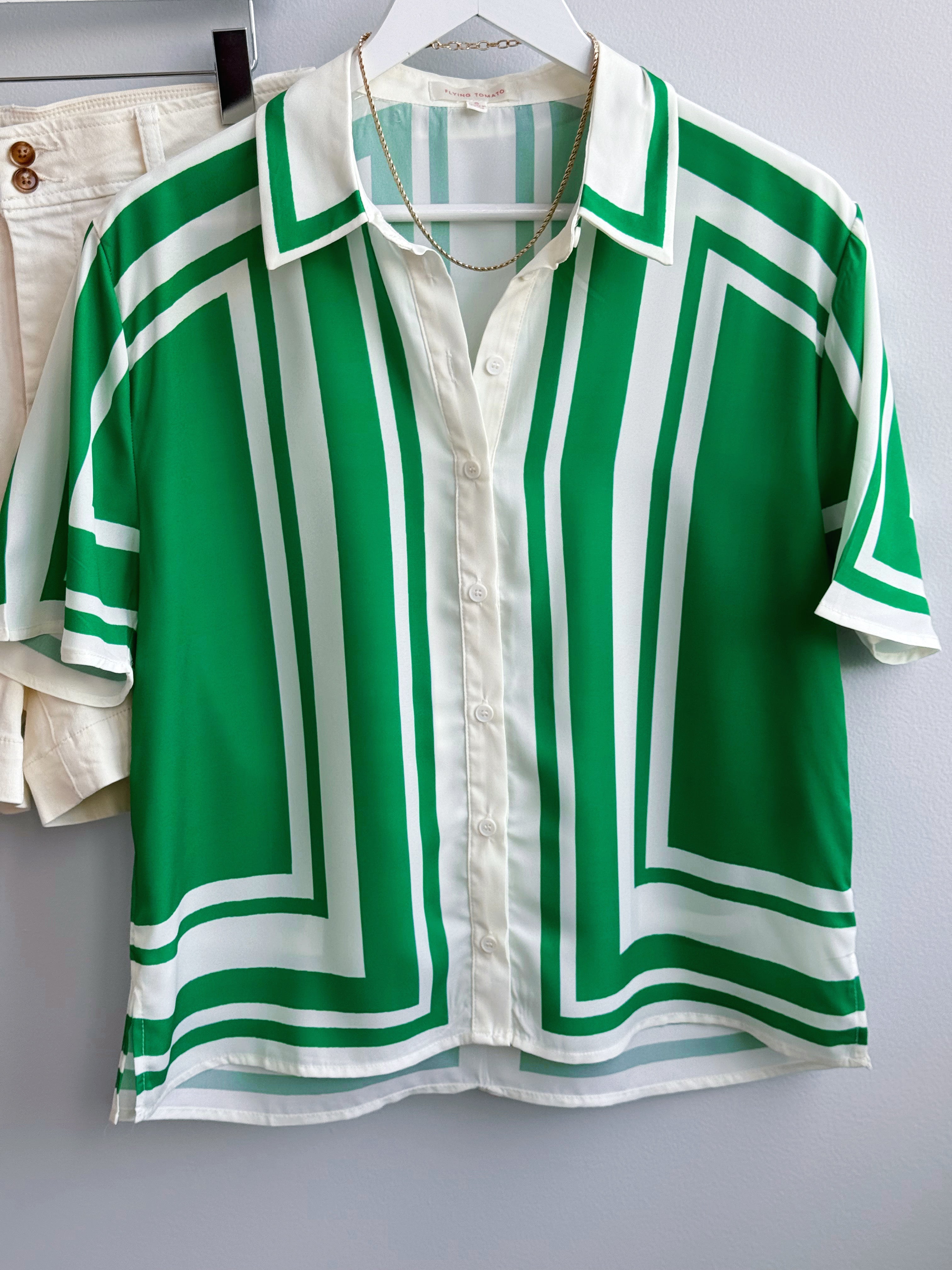 Virgil Blouse - IVORY/GREEN - willows clothing BLOUSE