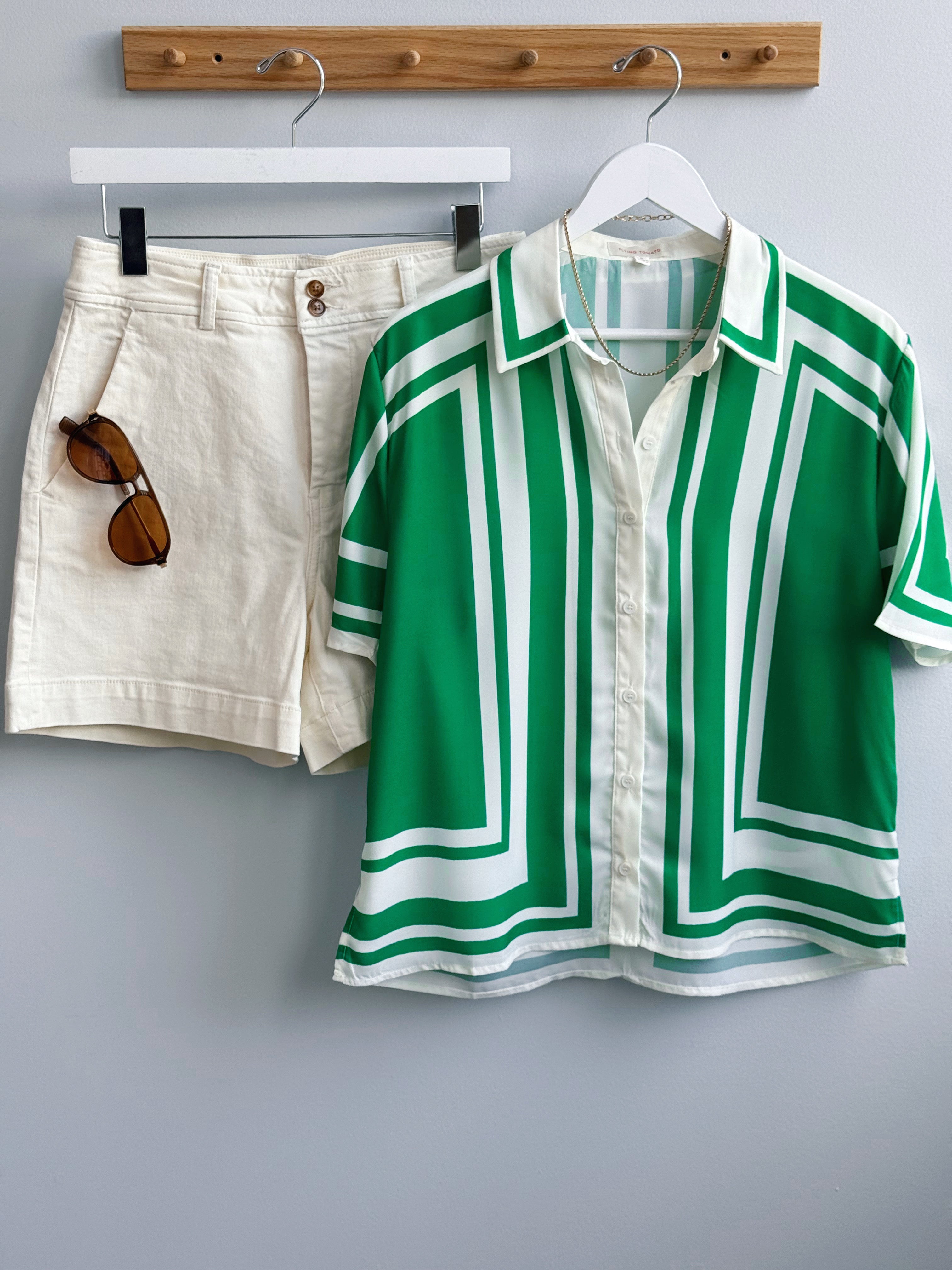 Virgil Blouse - IVORY/GREEN - willows clothing BLOUSE