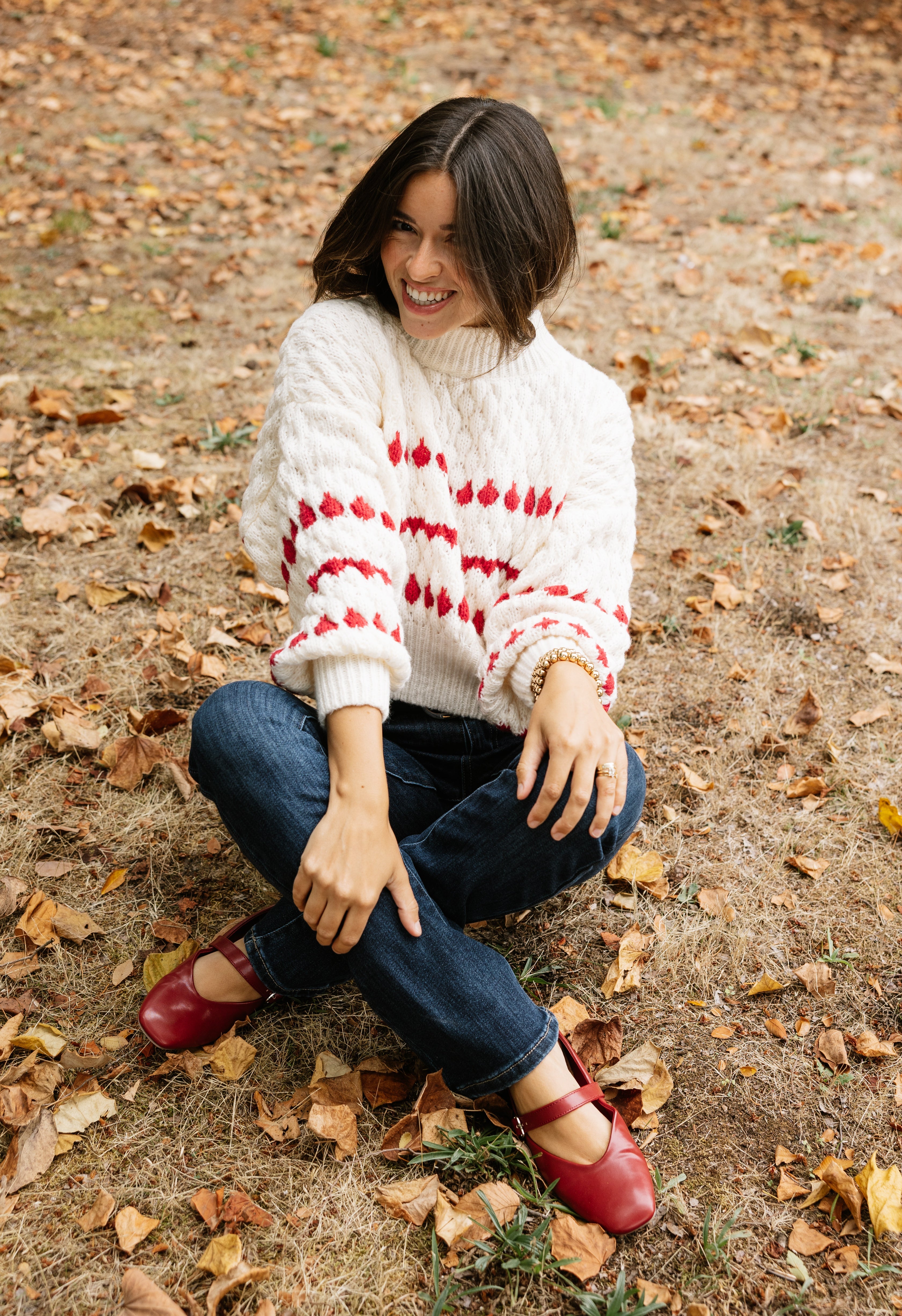 Warm Hearts Sweater - CREAM/RED - willows clothing SWEATER