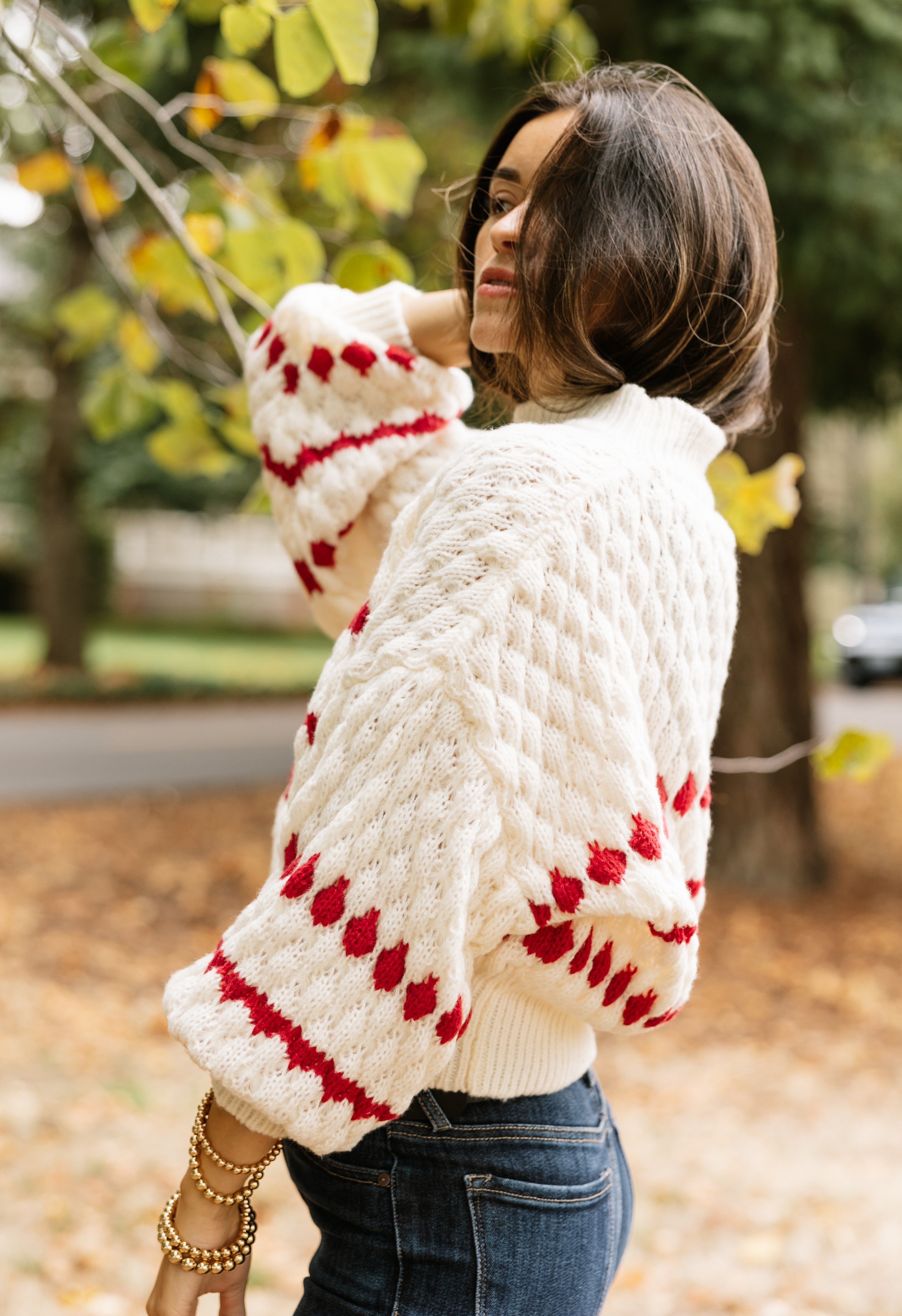 Warm Hearts Sweater - CREAM/RED - willows clothing SWEATER