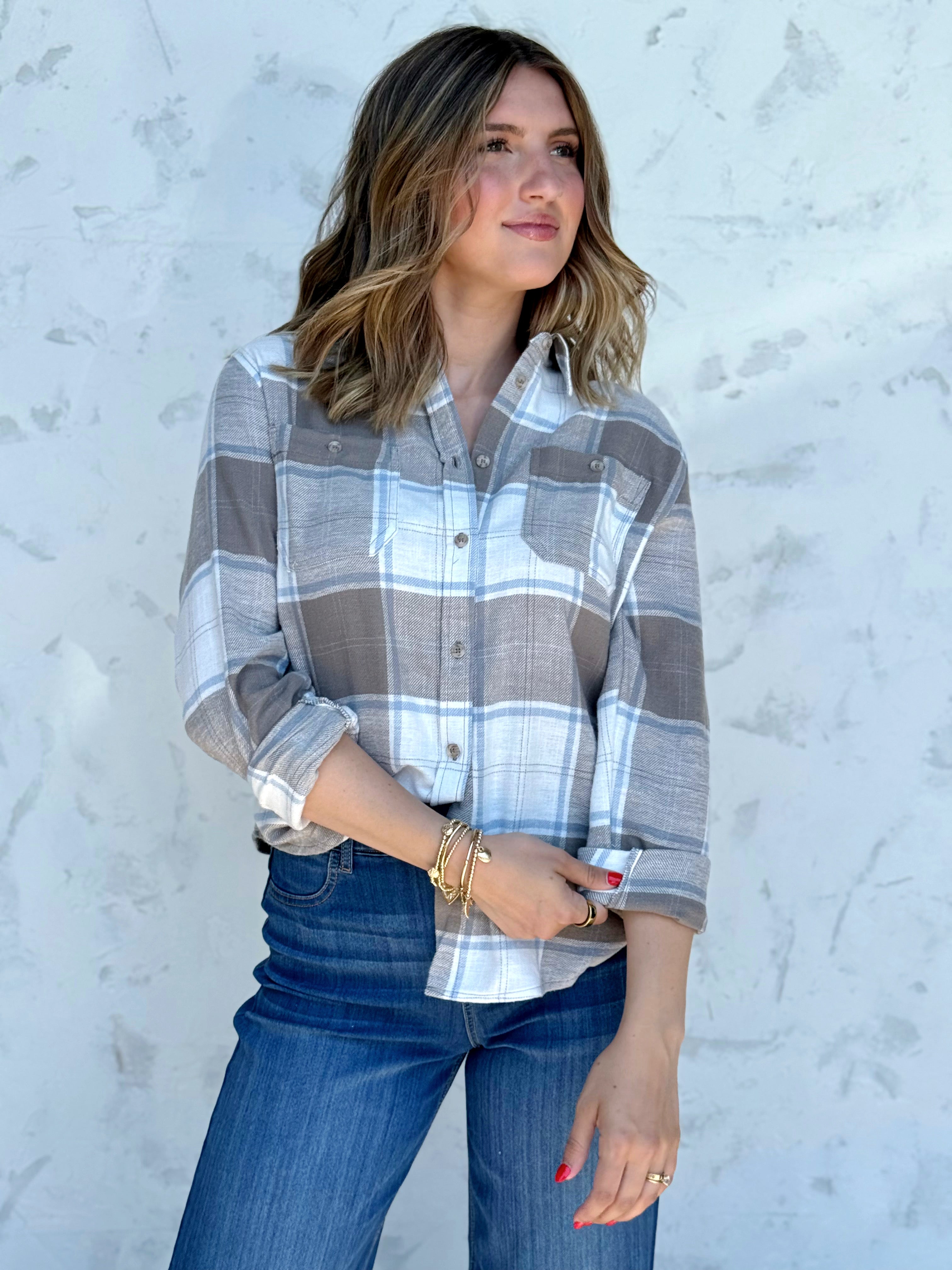 Weekender Top - TRUFFLE - willows clothing L/S SHIRT