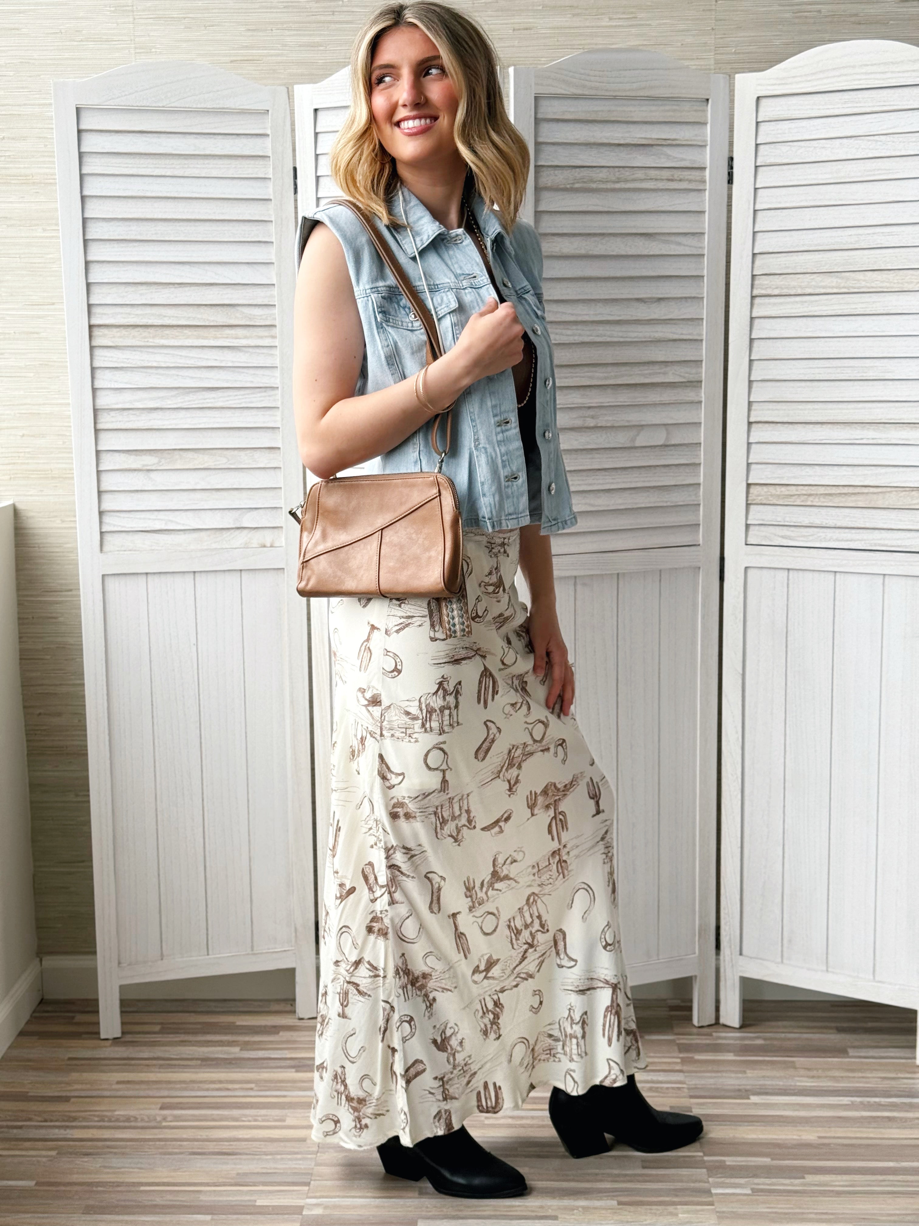 Western Dreams Midi Skirt - BROWN - willows clothing MIDI SKIRT