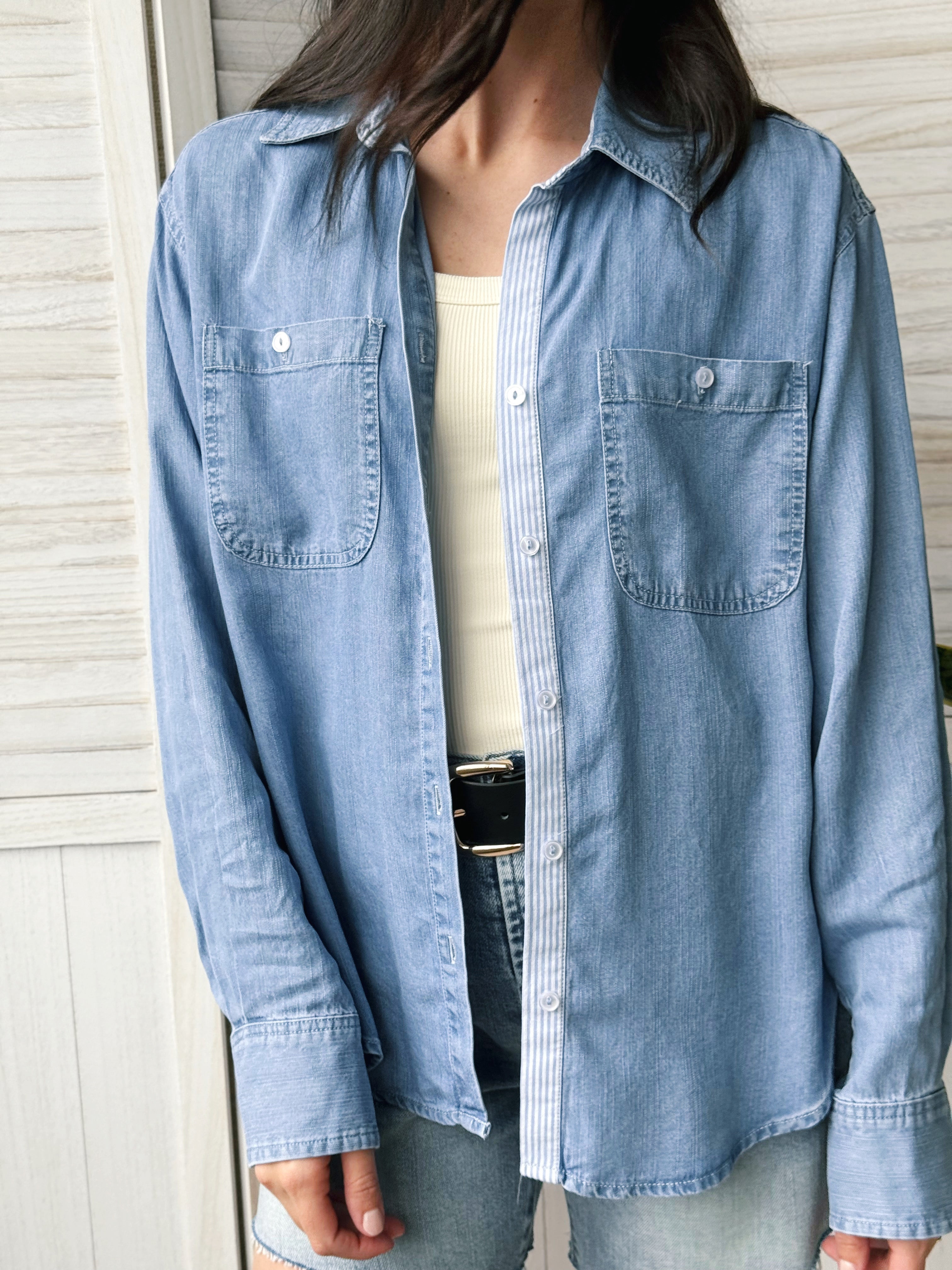 Westward Top - CHAMBRAY BLUE - willows clothing L/S SHIRT