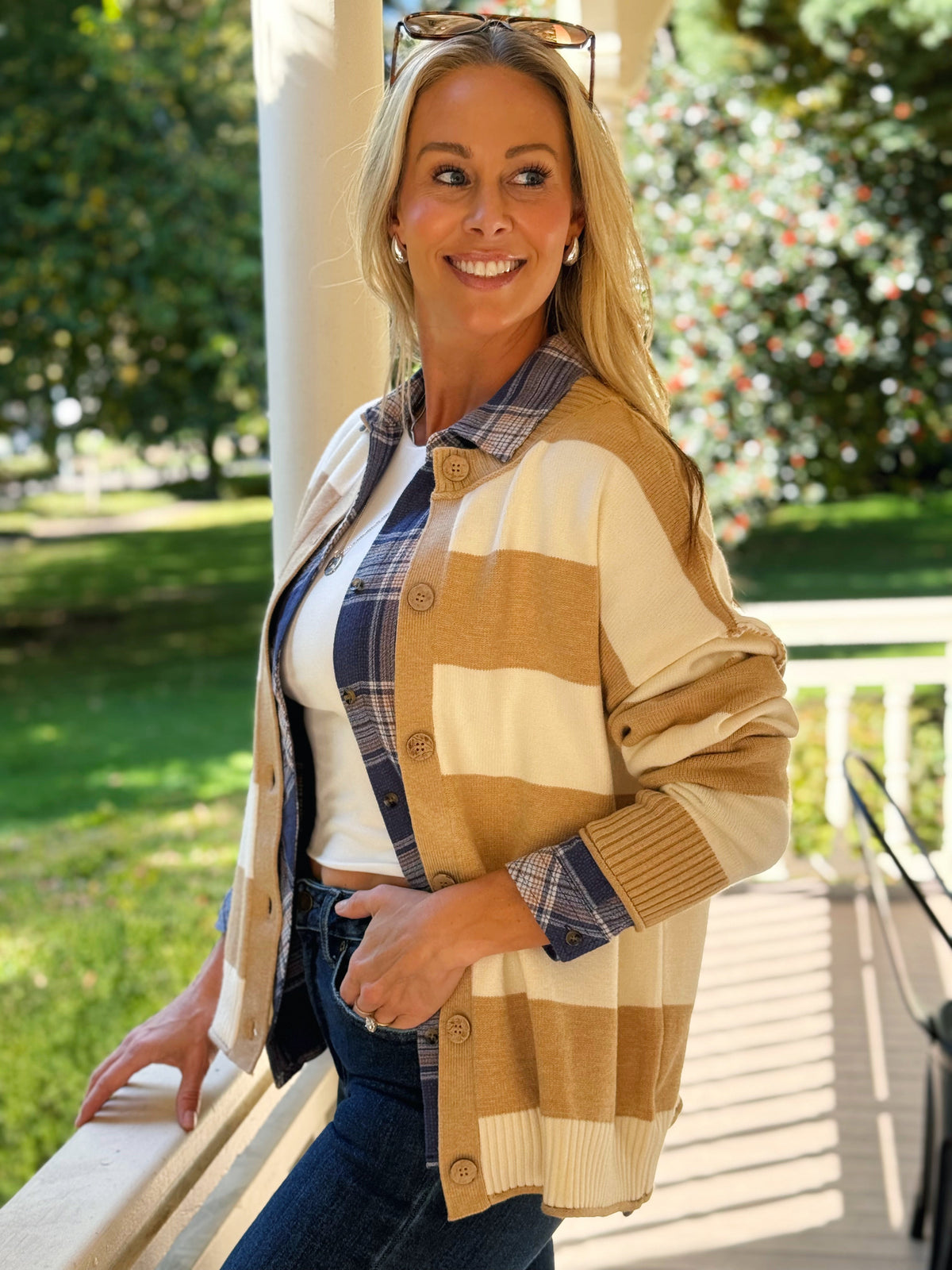 Wheat Field Cardigan - TAUPE/CREAM - willows clothing Cardigan