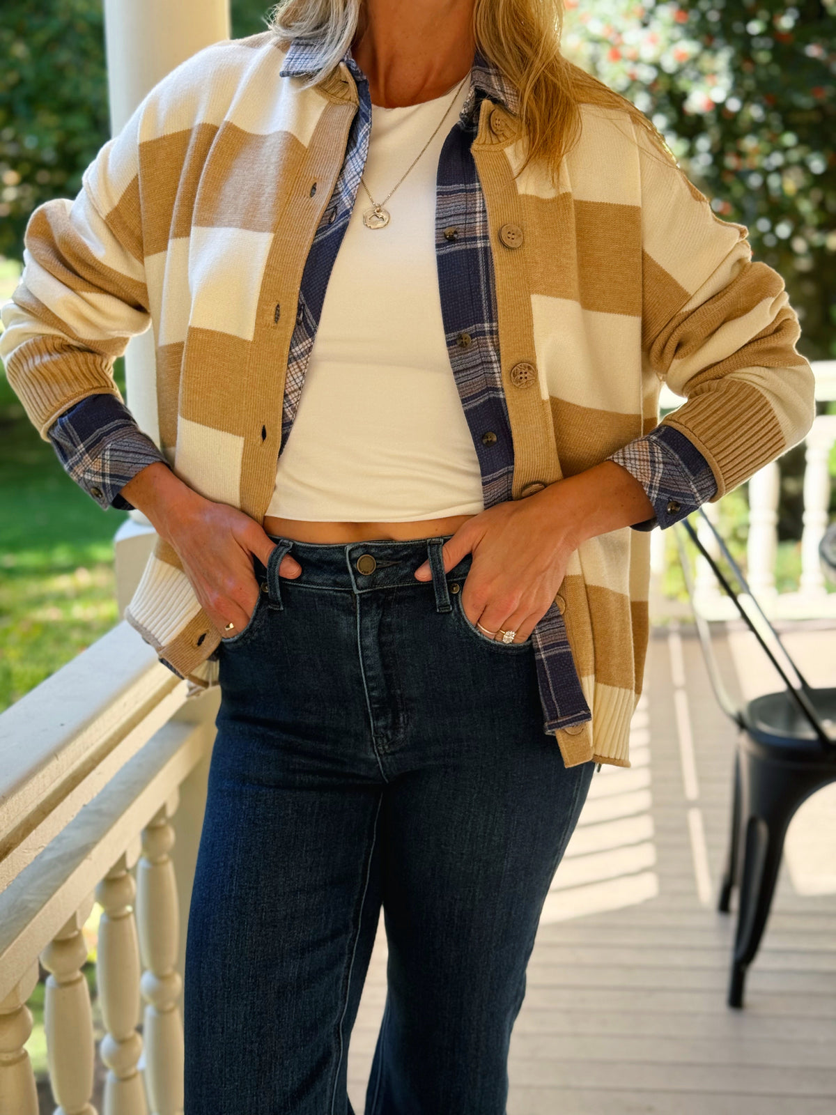 Wheat Field Cardigan - TAUPE/CREAM - willows clothing Cardigan