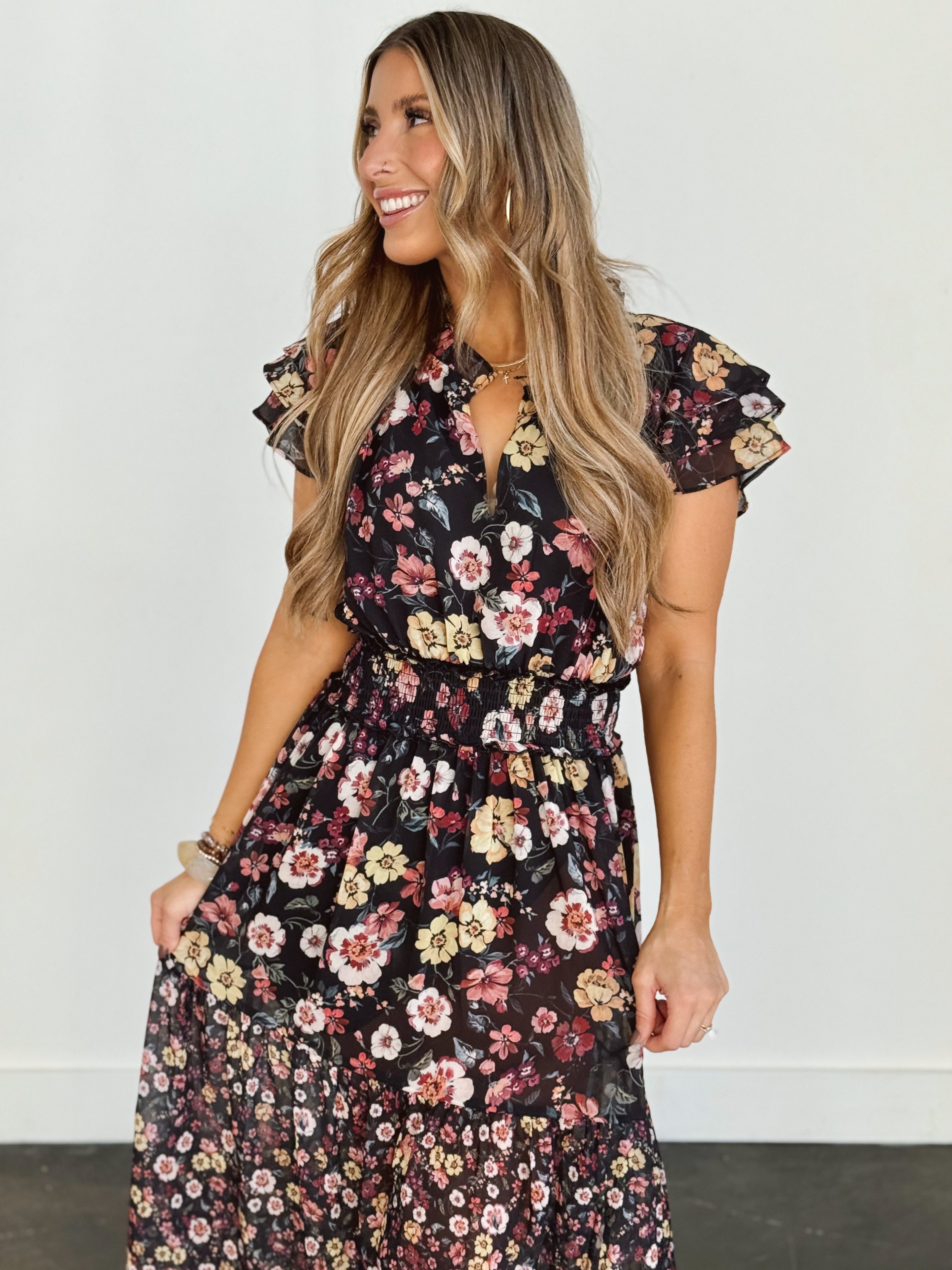 Wild Honey Dress - BLACK/RUST - willows clothing Long Dress
