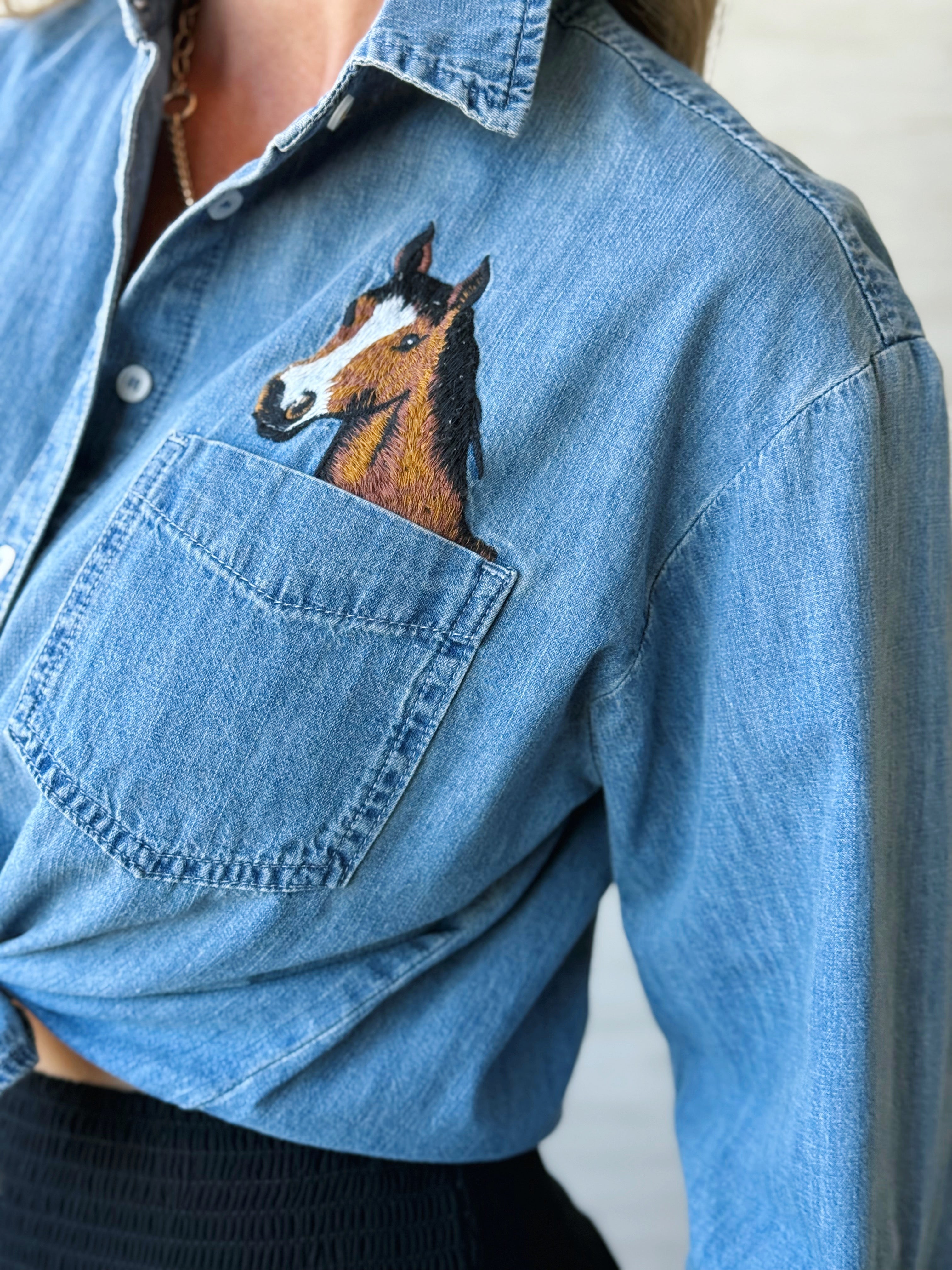 Wild Horses Shirt - DENIM - willows clothing L/S SHIRT