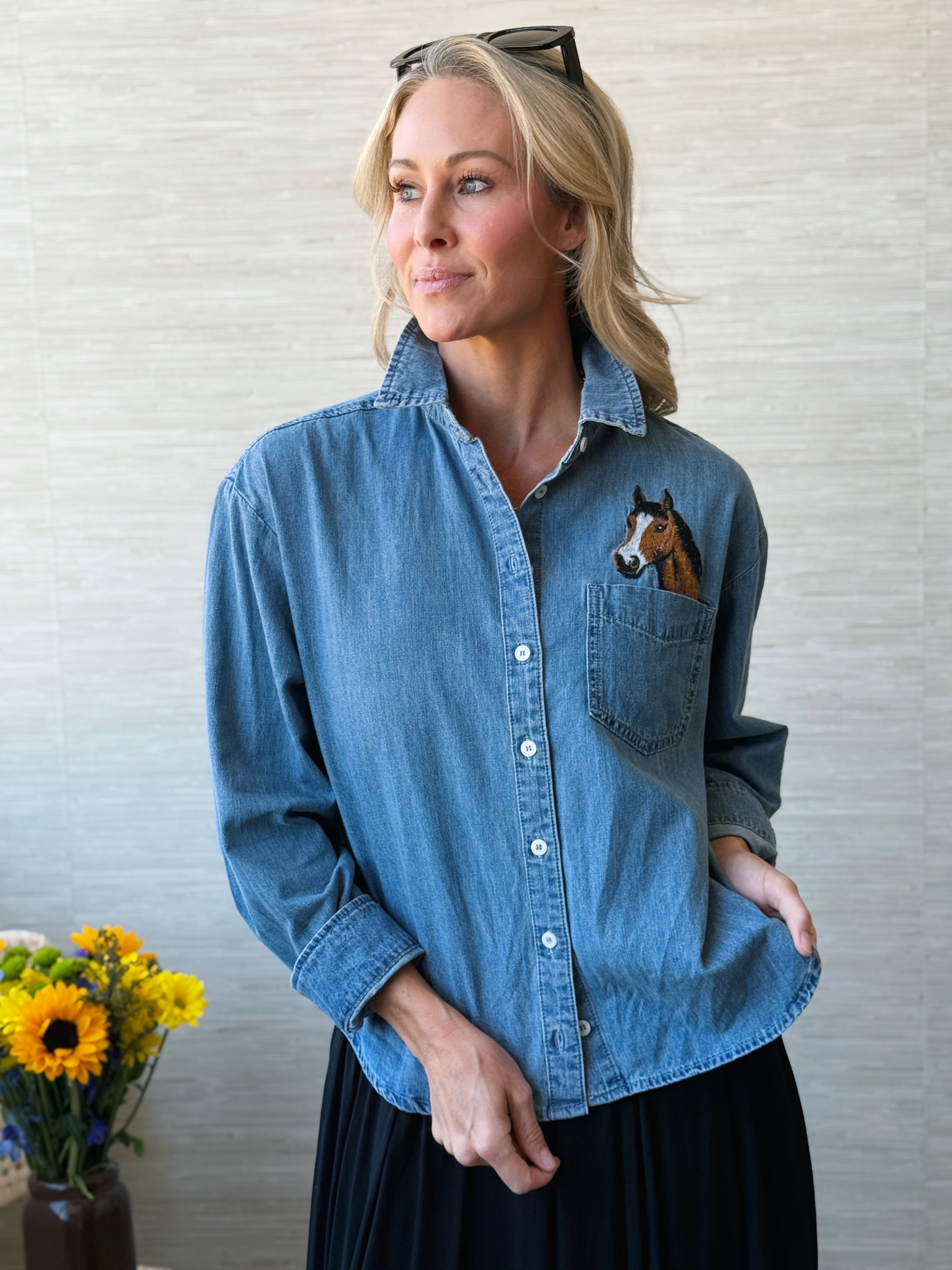 Wild Horses Shirt - DENIM - willows clothing L/S SHIRT