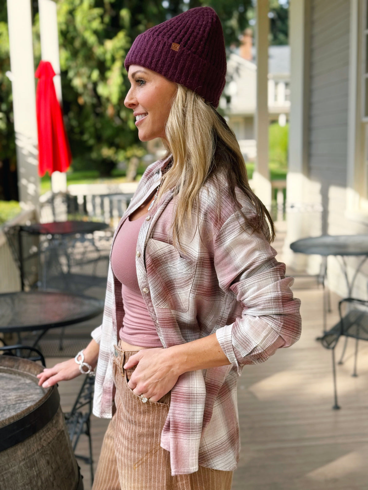 Wildwood Plaid Shirt - DUSTY PINK - willows clothing L/S SHIRT