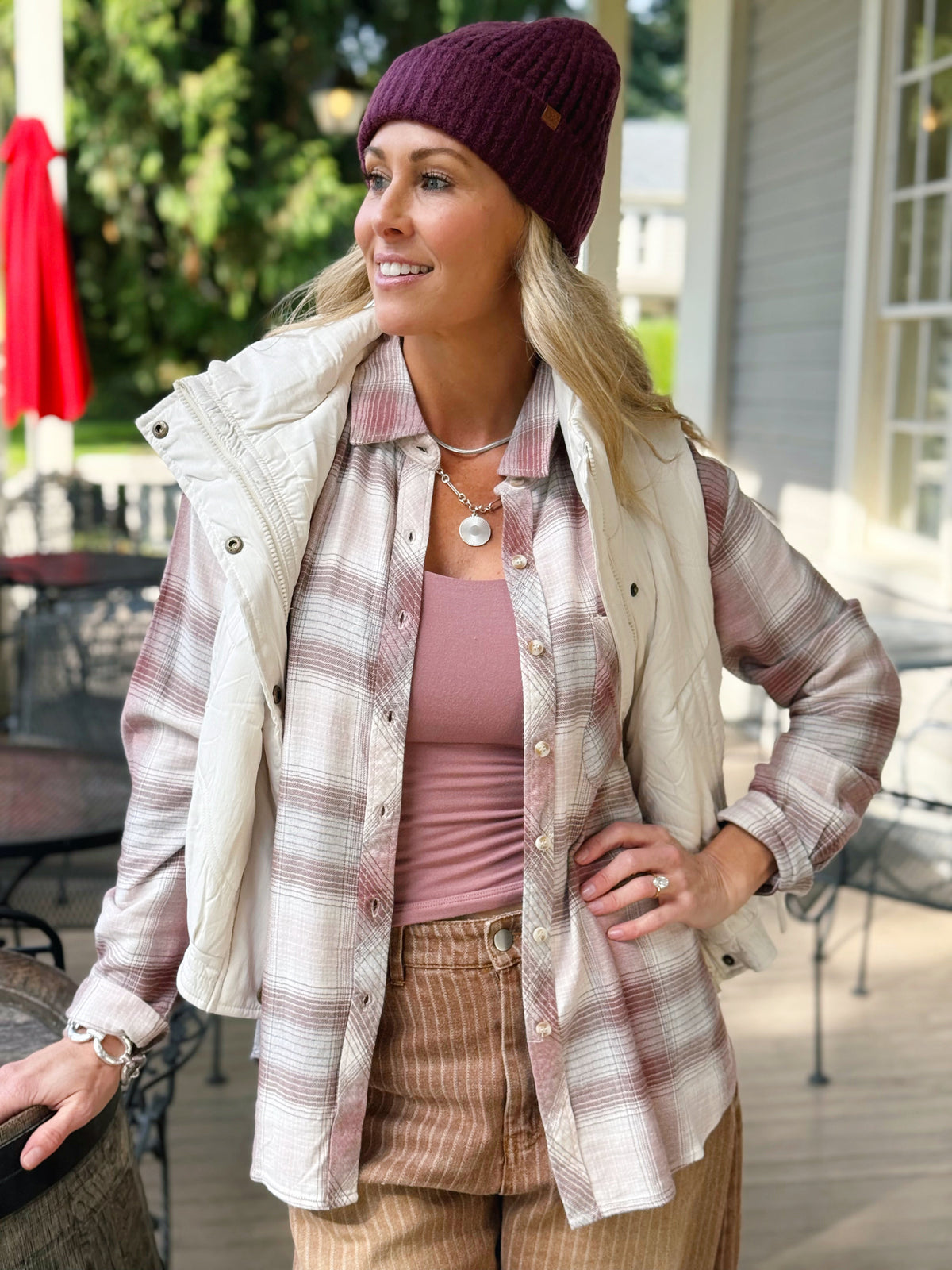 Wildwood Plaid Shirt - DUSTY PINK - willows clothing L/S SHIRT