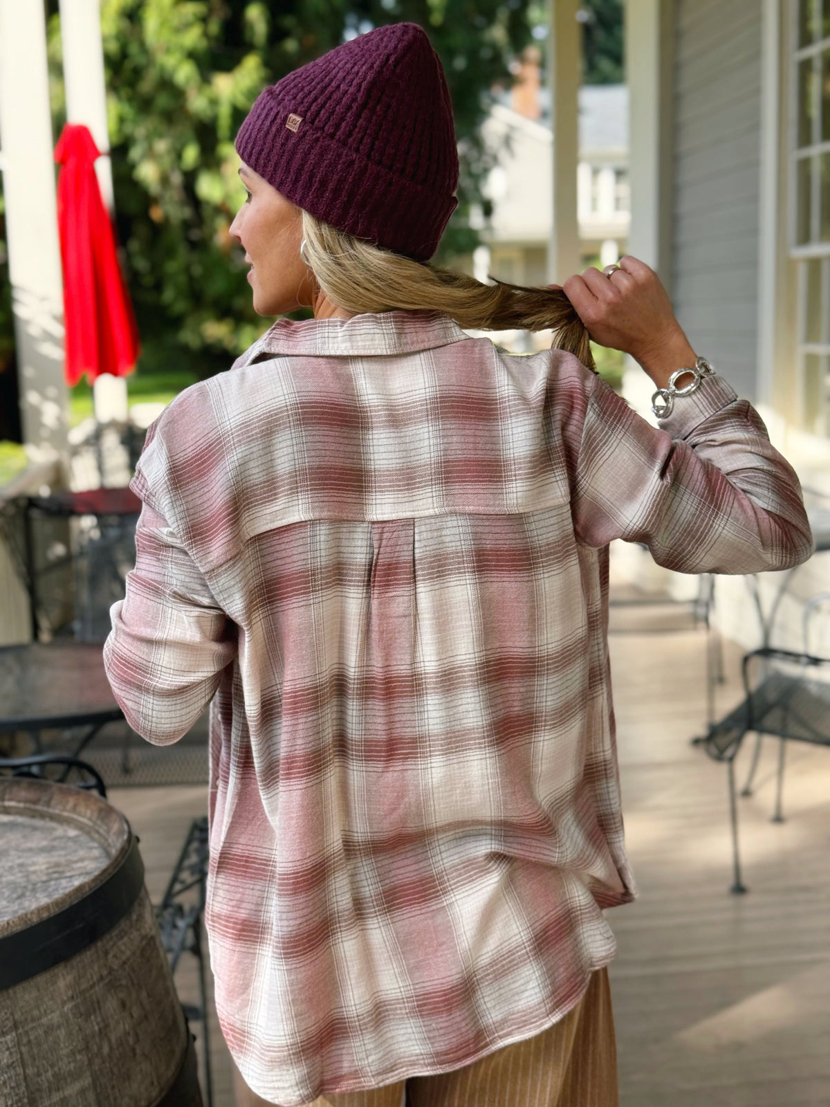 Wildwood Plaid Shirt - DUSTY PINK - willows clothing L/S SHIRT