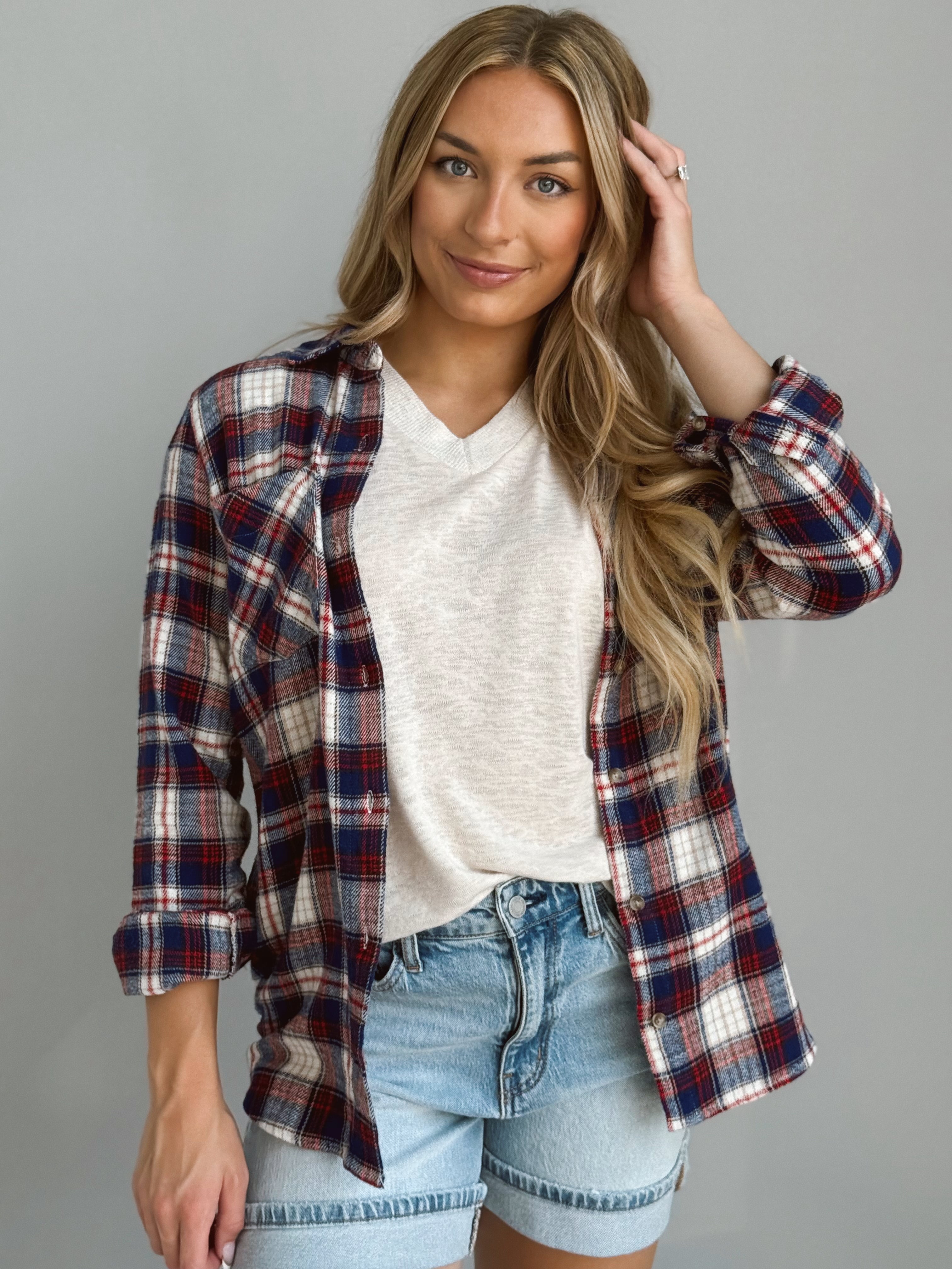 Woody Flannel - NAVY RED PLAID - willows clothing L/S SHIRT