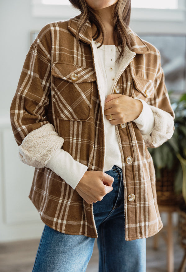 Analia Plaid Jacket - BROWN - willows clothing L/S Shirt