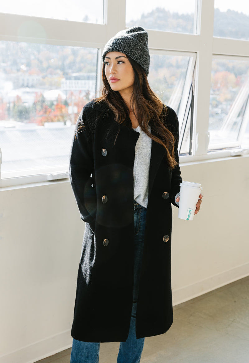 Anastasia Sweater Coat - BLACK - willows clothing JACKET