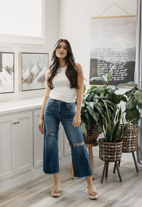 Annalise Jeans - DARK WASH - willows clothing WIDE LEG