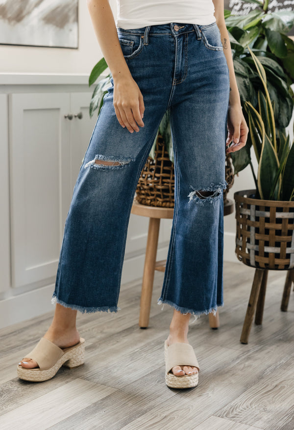 Annalise Jeans - DARK WASH - willows clothing WIDE LEG