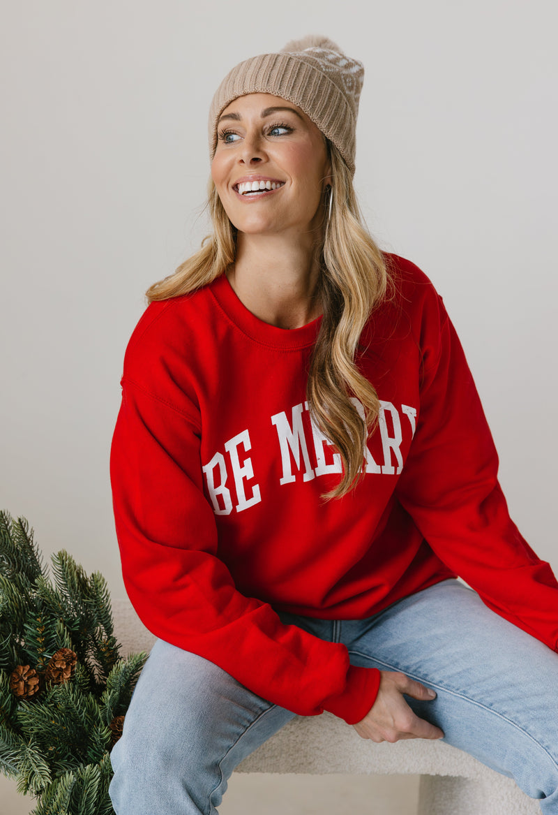 Be Merry Sweatshirt - RED - willows clothing SWEATSHIRT