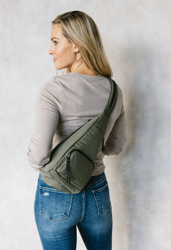Born To Run Sling Bag - OLIVE - willows clothing Backpack