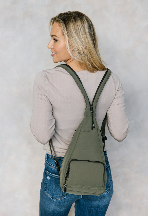 Born To Run Sling Bag - OLIVE - willows clothing Backpack