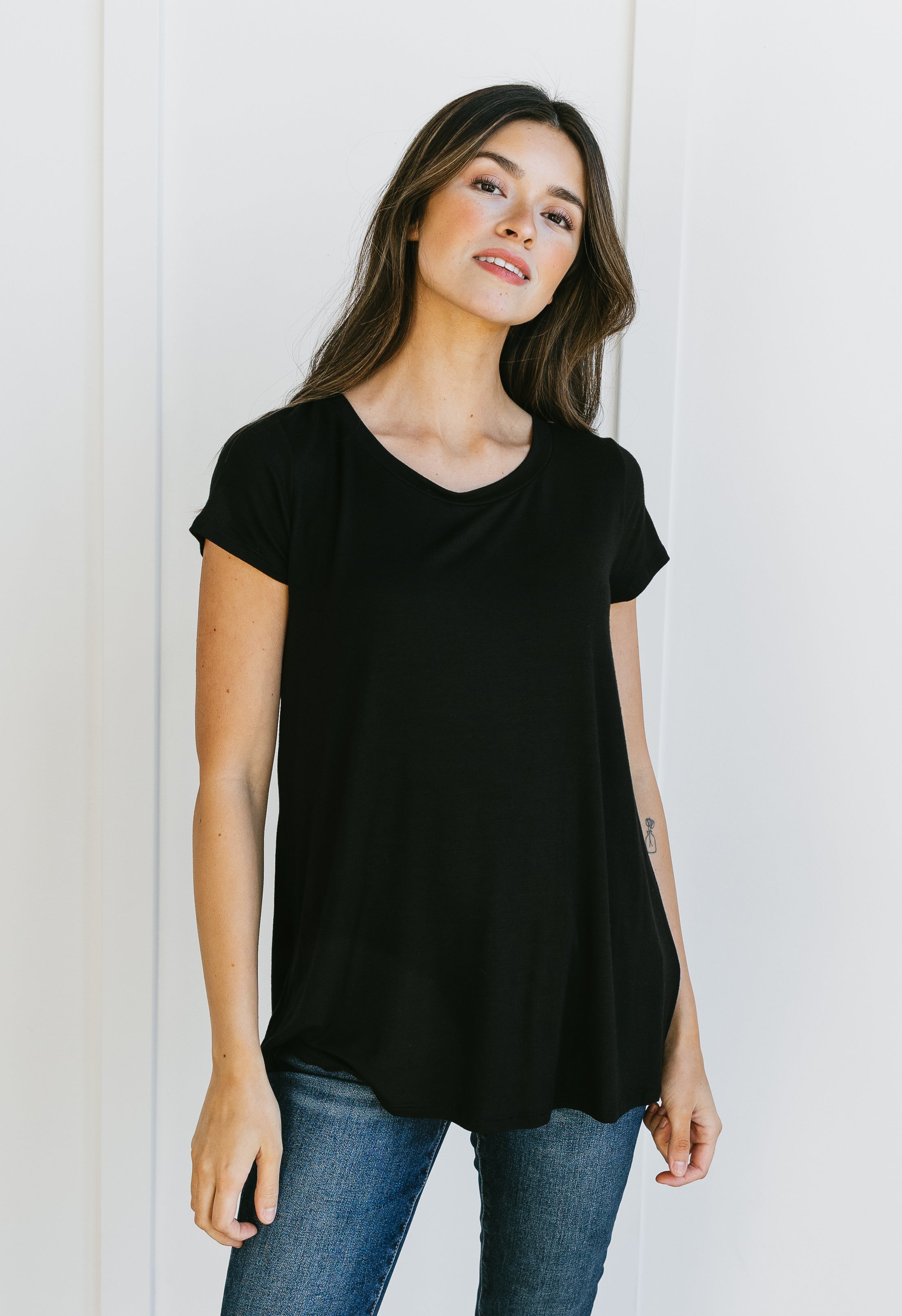 Cap Sleeve Top - BLACK - willows clothing S/S Shirt