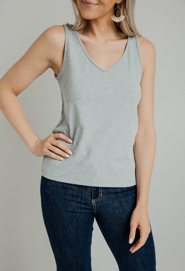 Chipper Ribbed Tank - HEATHER GREY - willows clothing TANK