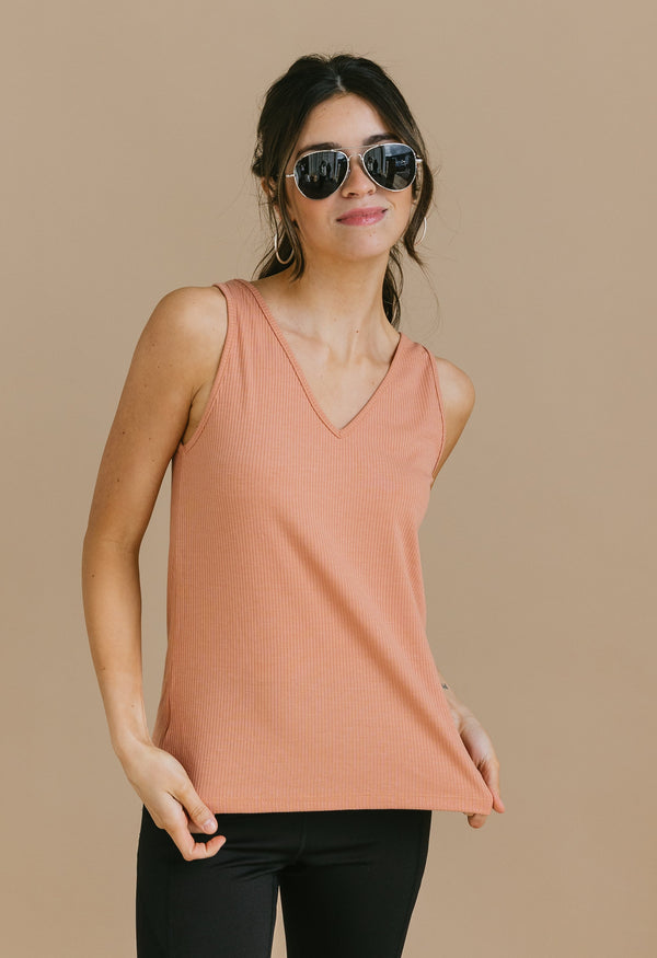 Chipper Ribbed Tank - PEACH - willows clothing TANK
