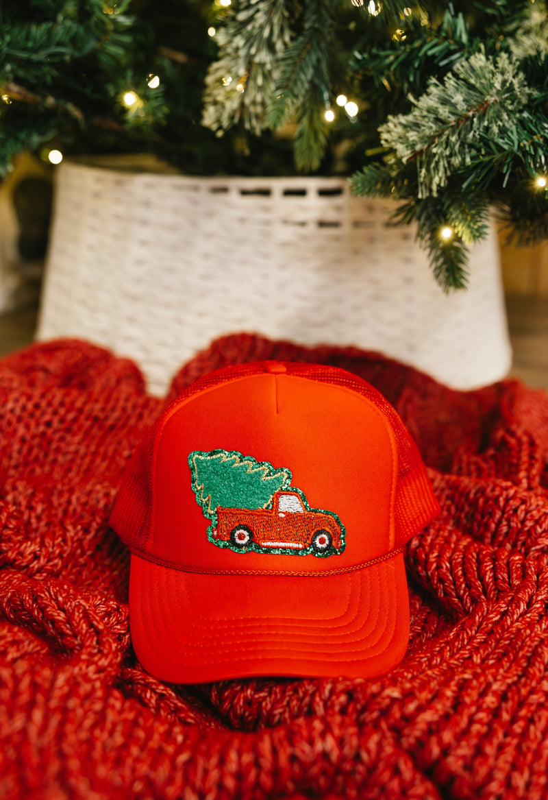 Christmas Tree Trucker Hat - RED - willows clothing HAT