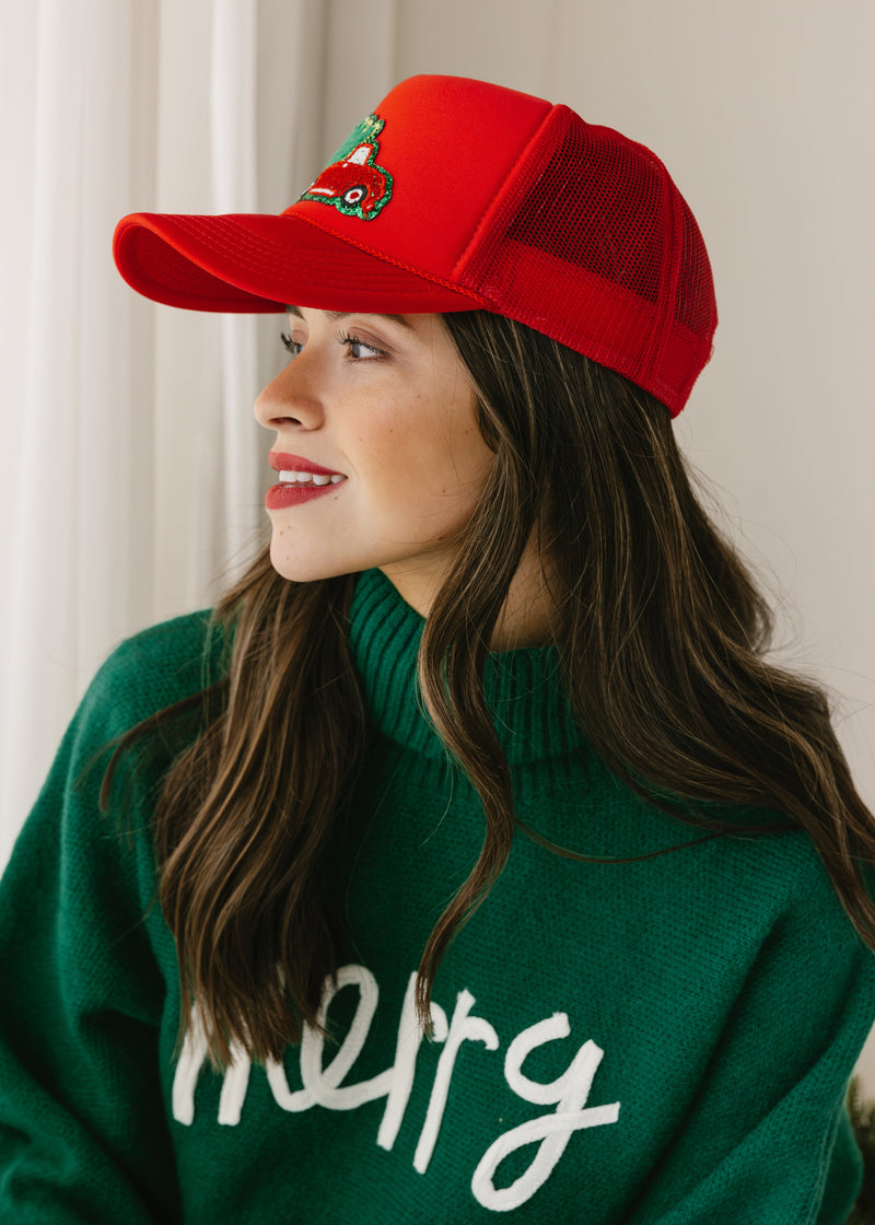 Christmas Tree Trucker Hat - RED - willows clothing HAT
