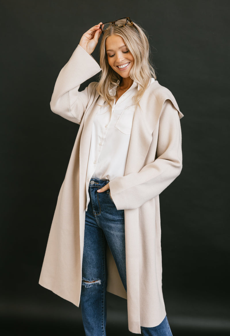 Classic On The Go Knit Jacket - OATMEAL - willows clothing Cardigan