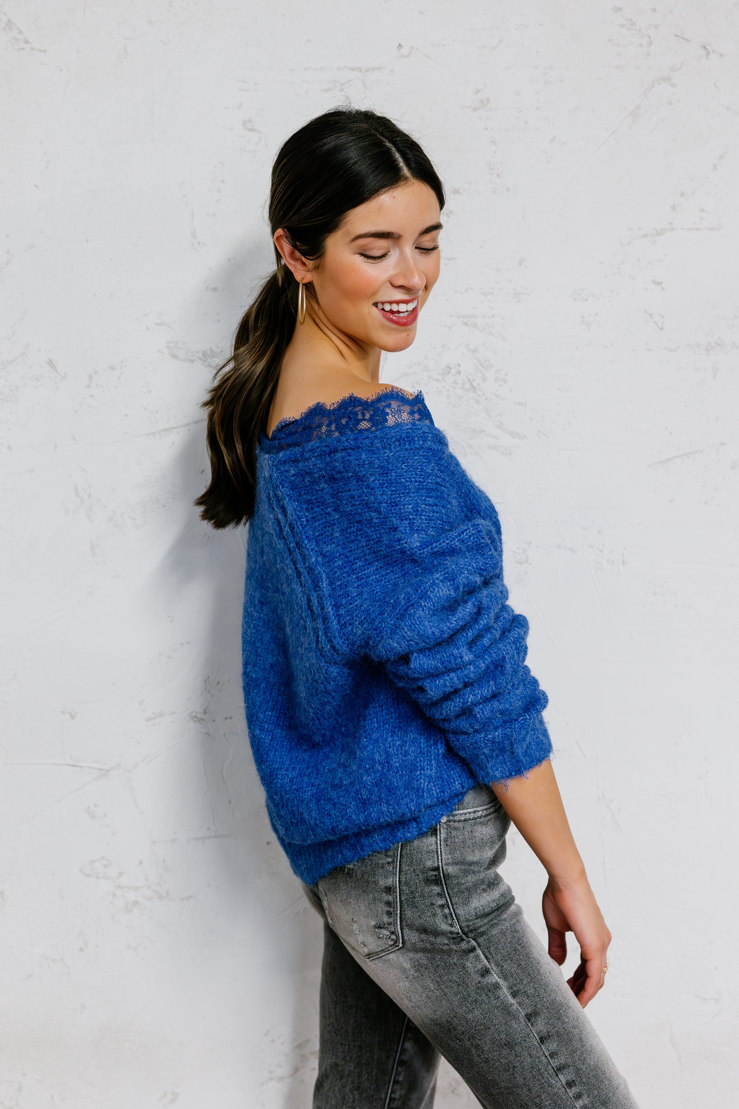 Cold Little Heart Sweater - COBALT - willows clothing SWEATER