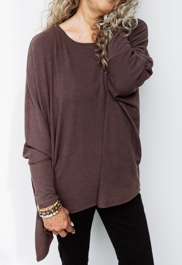 Dolman Sleeve Tunic - RAISIN - willows clothing L/S Shirt