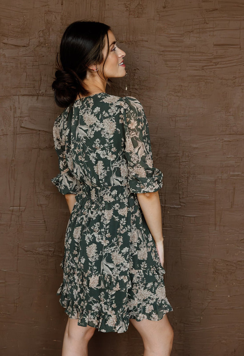 Eloise Mini Dress - DARK OLIVE - willows clothing Short Dress