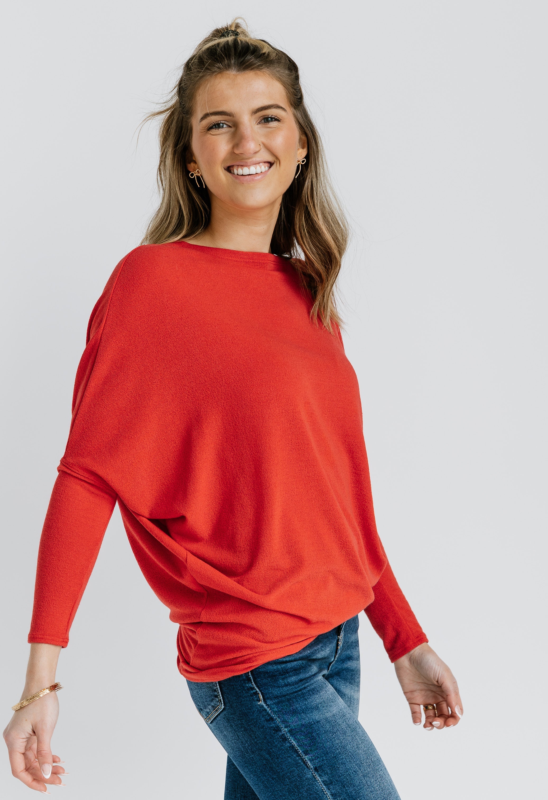 Favorite Comfy Tunic - TOMATO RED - willows clothing L/S Shirt