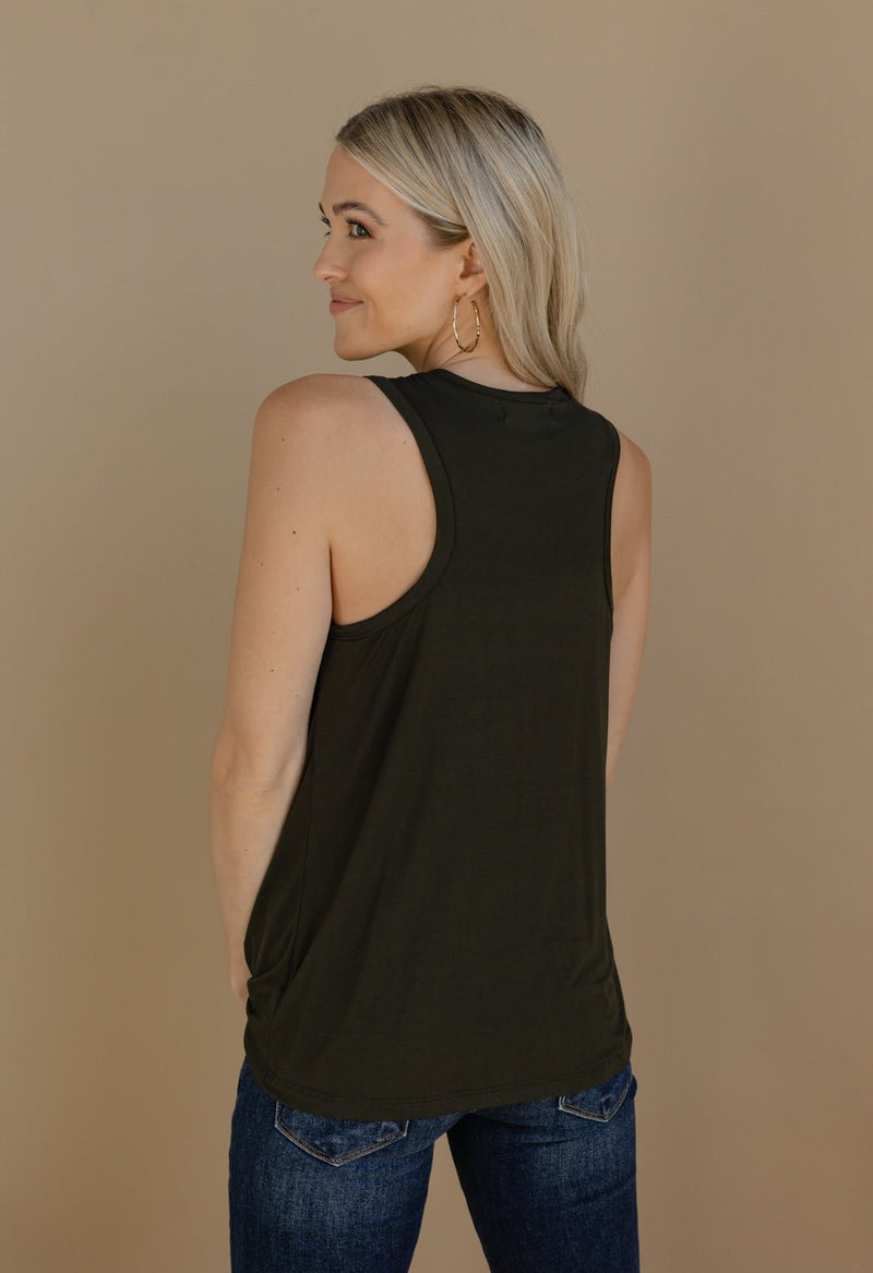 Front Tied Tank - OLIVE - willows clothing Tanks