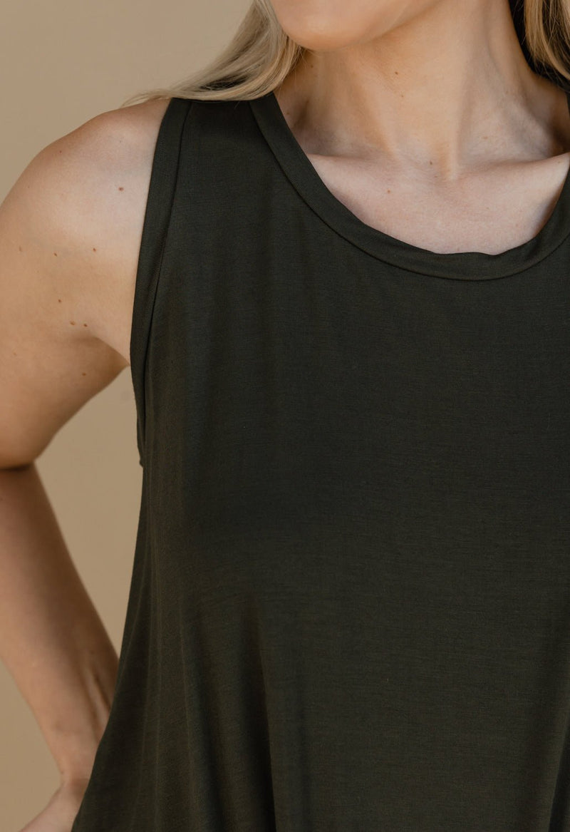 Front Tied Tank - OLIVE - willows clothing Tanks