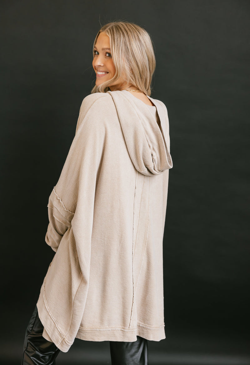 Gaia Hooded Poncho - TAUPE - willows clothing PONCHO