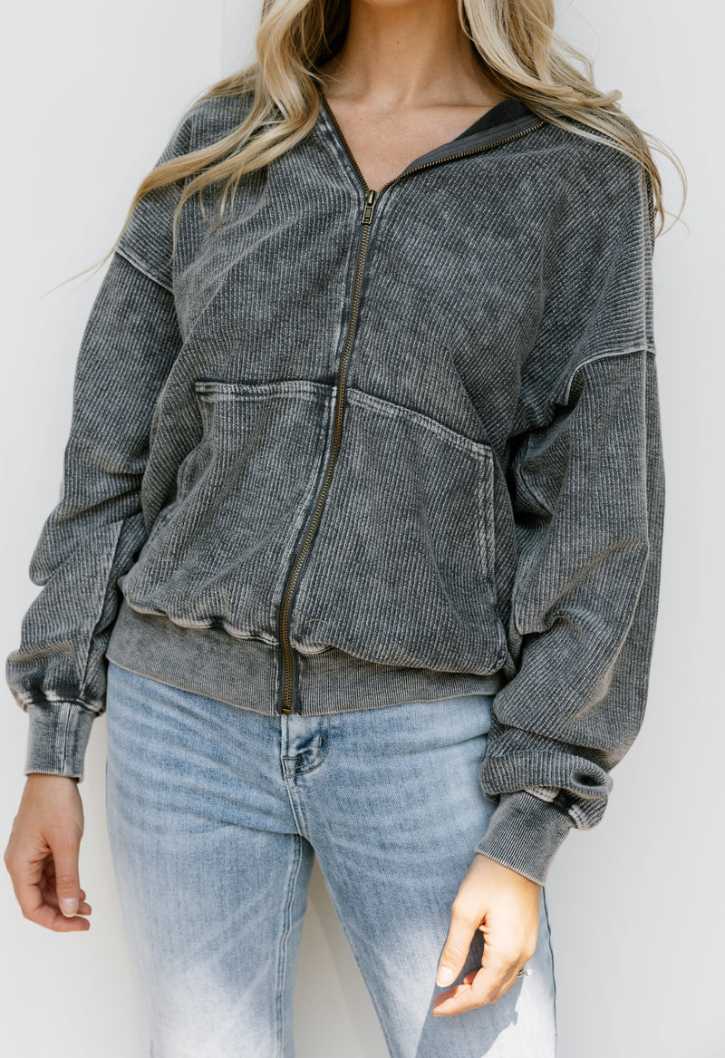 Inner Peace Zip Up - CHARCOAL - willows clothing SWEATSHIRT