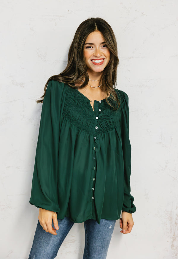 Isobel Blouse - FOREST GREEN - willows clothing Blouse