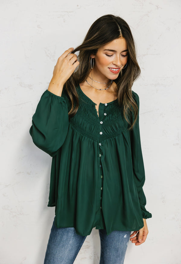 Isobel Blouse - FOREST GREEN - willows clothing Blouse