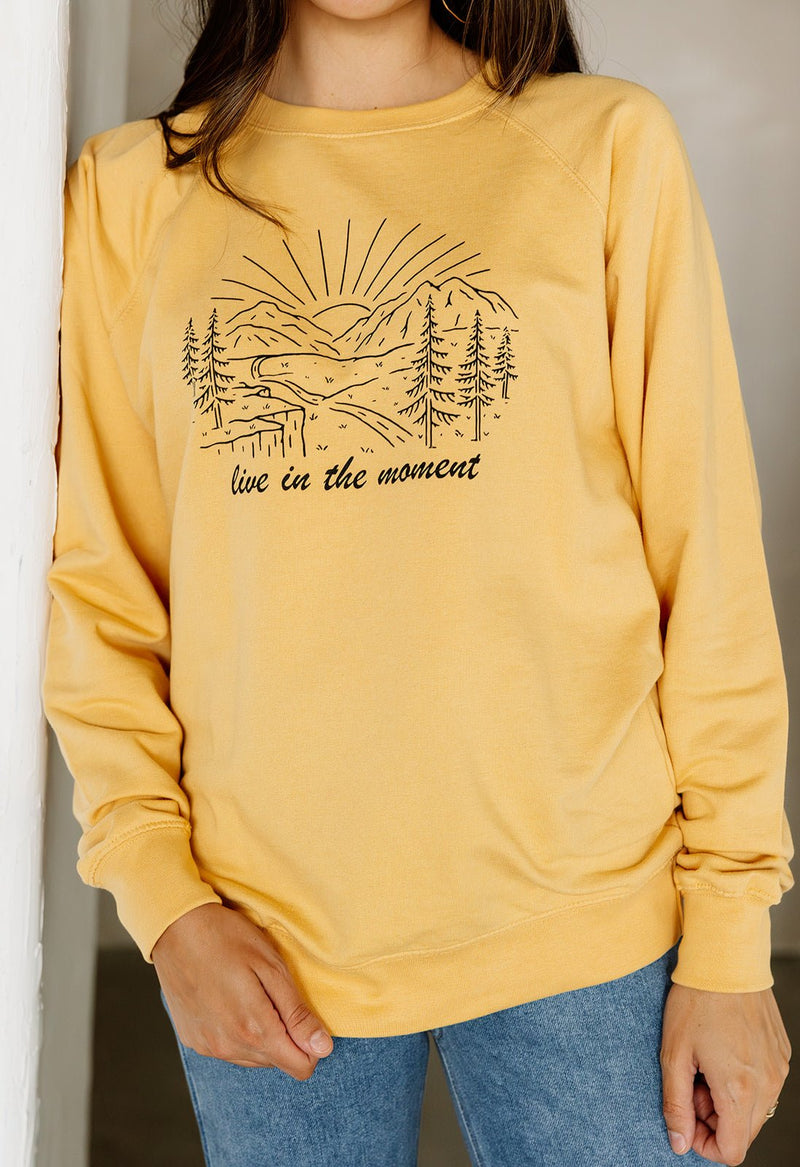 Live in the Moment Pullover - MUSTARD - willows clothing SWEATSHIRT