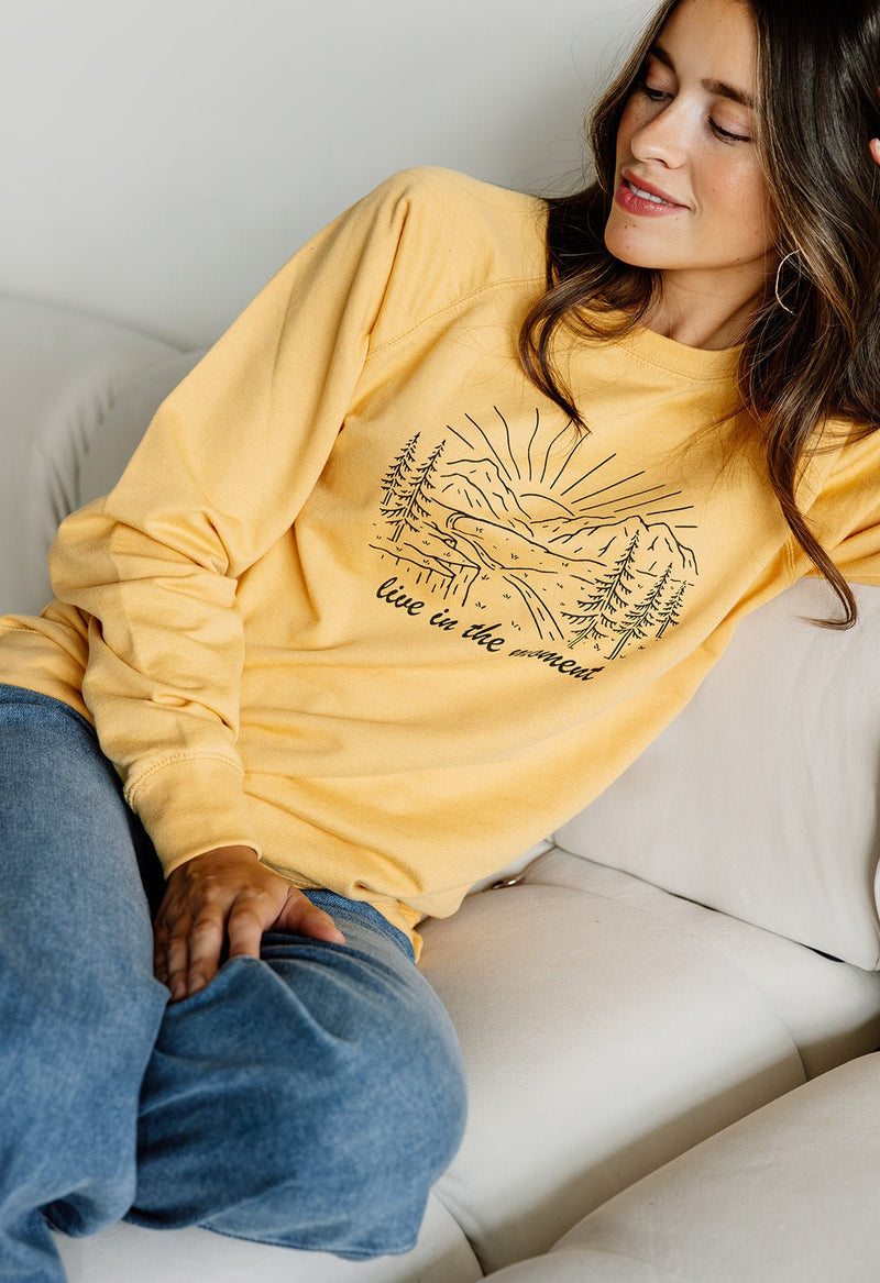 Live in the Moment Pullover - MUSTARD - willows clothing SWEATSHIRT