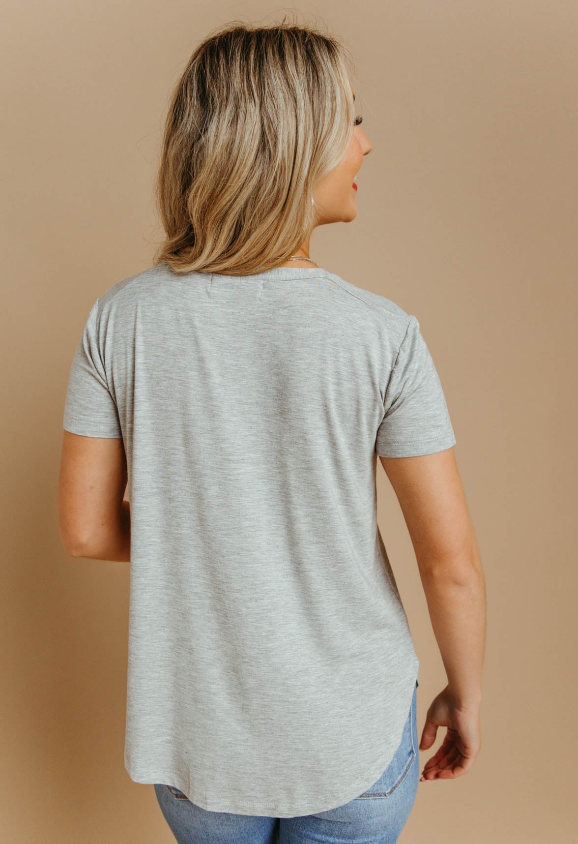 Long V-Neck Basic T-Shirt - HEATHER GREY - willows clothing S/S Shirt